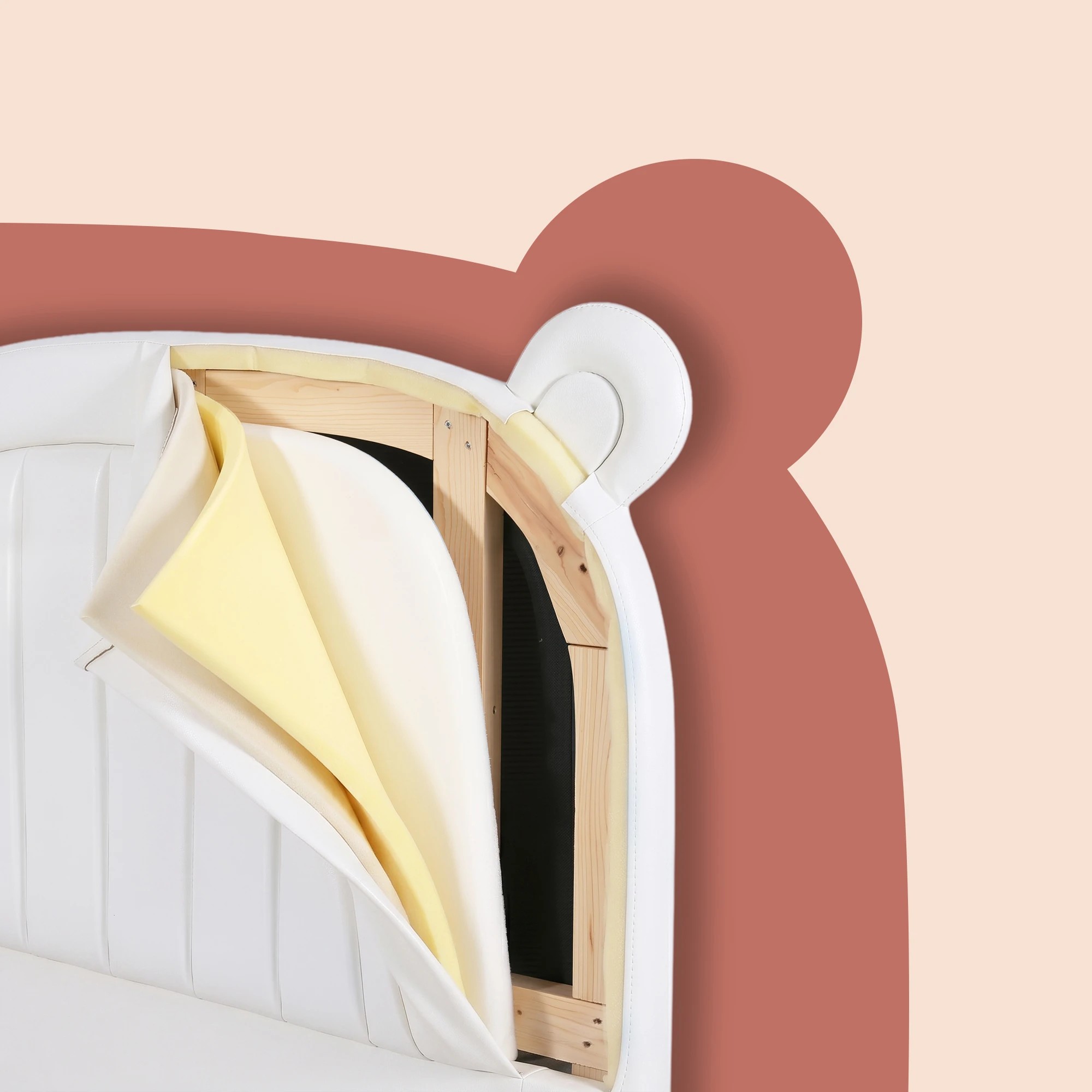 4 Artiss Kids King Single Bed Frame Bear Ears Headboard Upholstered Leather Platform Bed for Child - White, 4 of 8