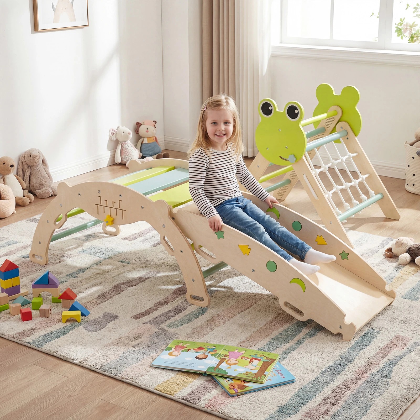 3 Costway Climb Playset 8in1 Wood Triangle Climber Set Arch Ramp - Green, 3 of 3