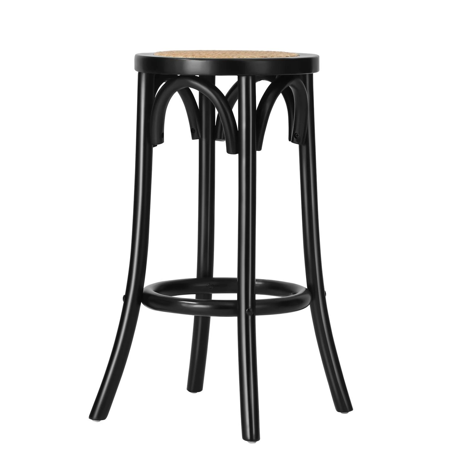 6 Oikiture 2x Bar Stools Kitchen Vintage Dining Chair Rattan Seat
 - Black, 6 of 10
