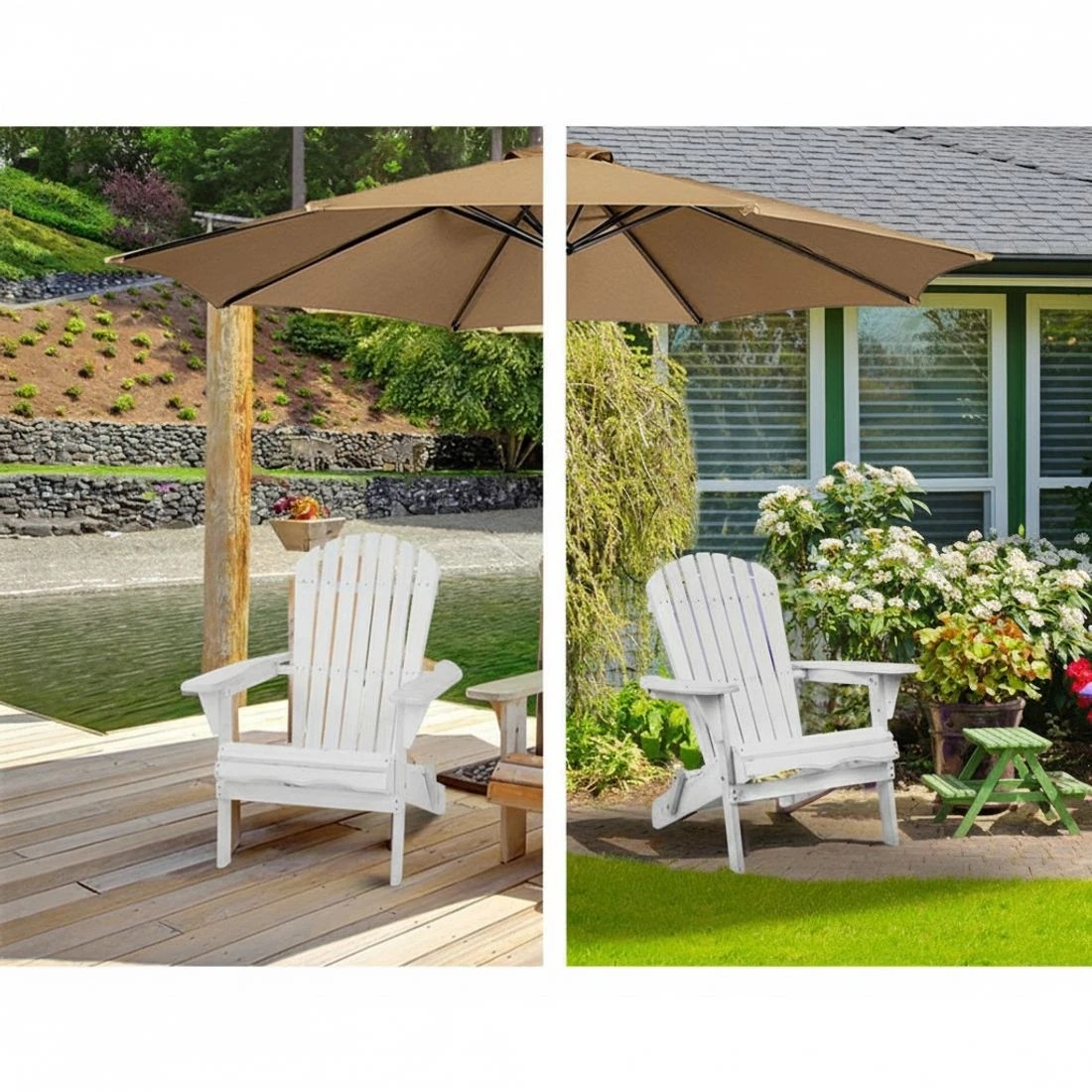 6 Gardeon 3-Piece Adirondack Outdoor Table and Chairs Wooden Foldable Beach Set Outdoor Dining Set - White, 6 of 8