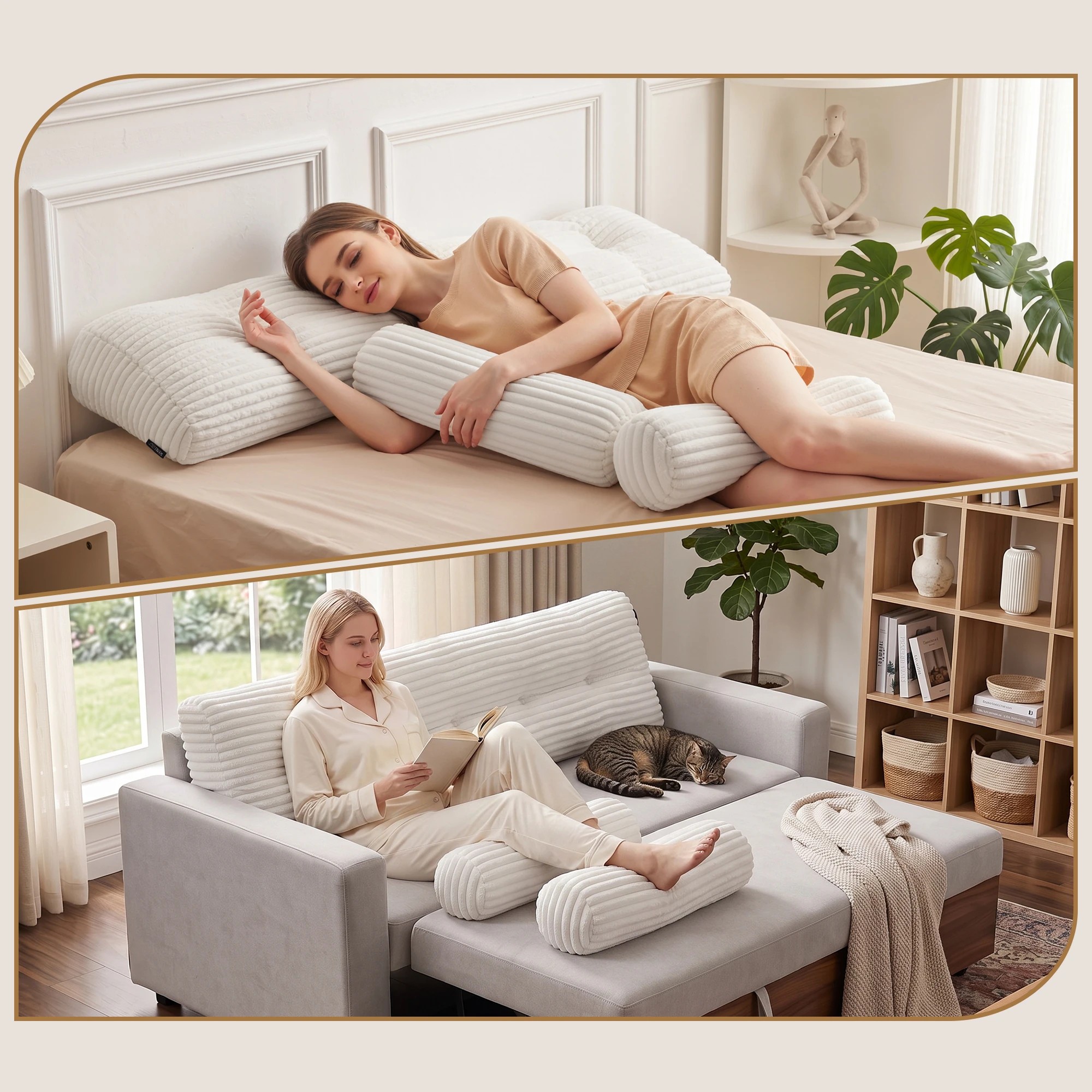 7 Giselle Bedding Sofa Reading Wedge Pillow Headboard Shredded Foam Support - Queen Bed - White, 7 of 9