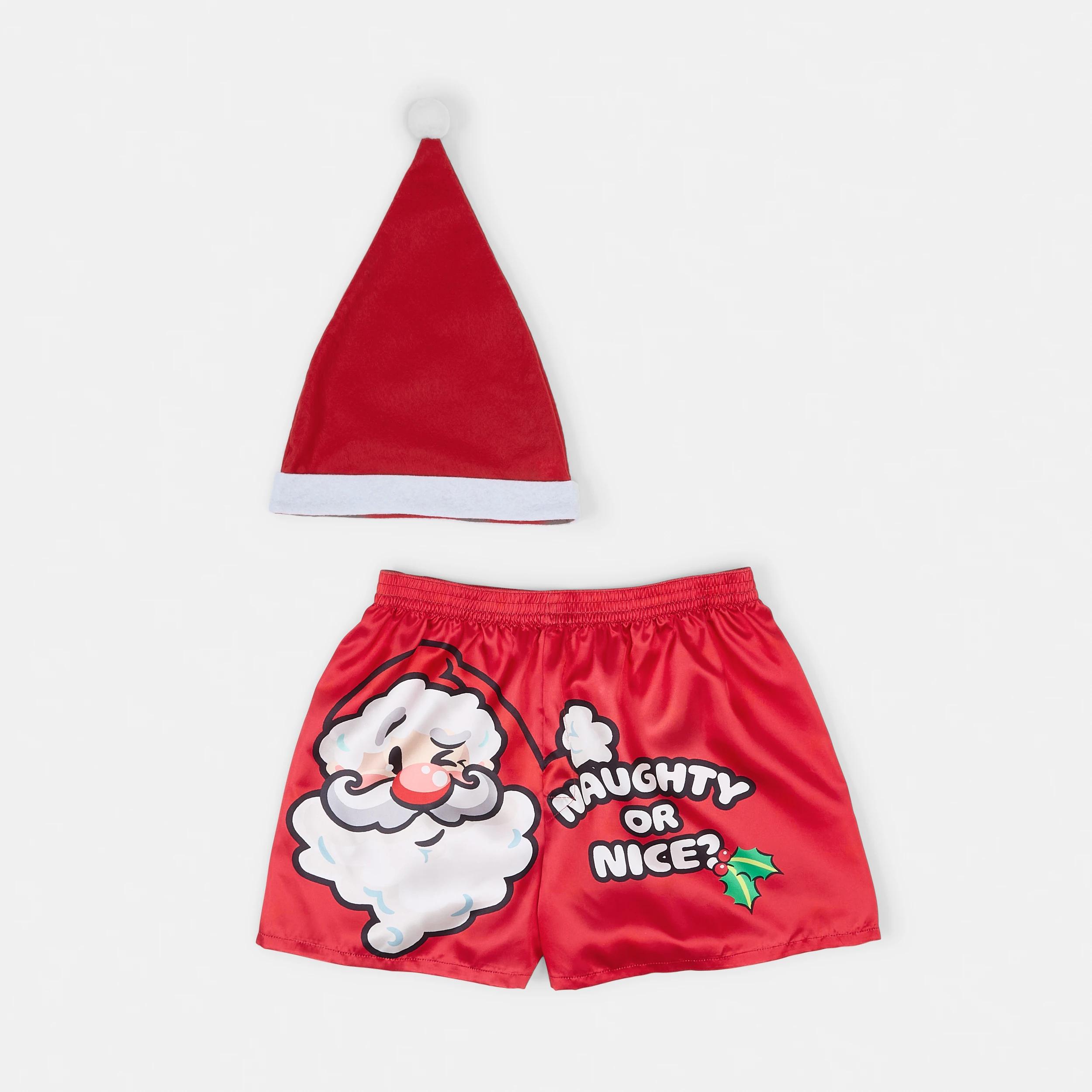 6 Printed Satin Boxers with Santa Hat Naughty, 6 of 6
