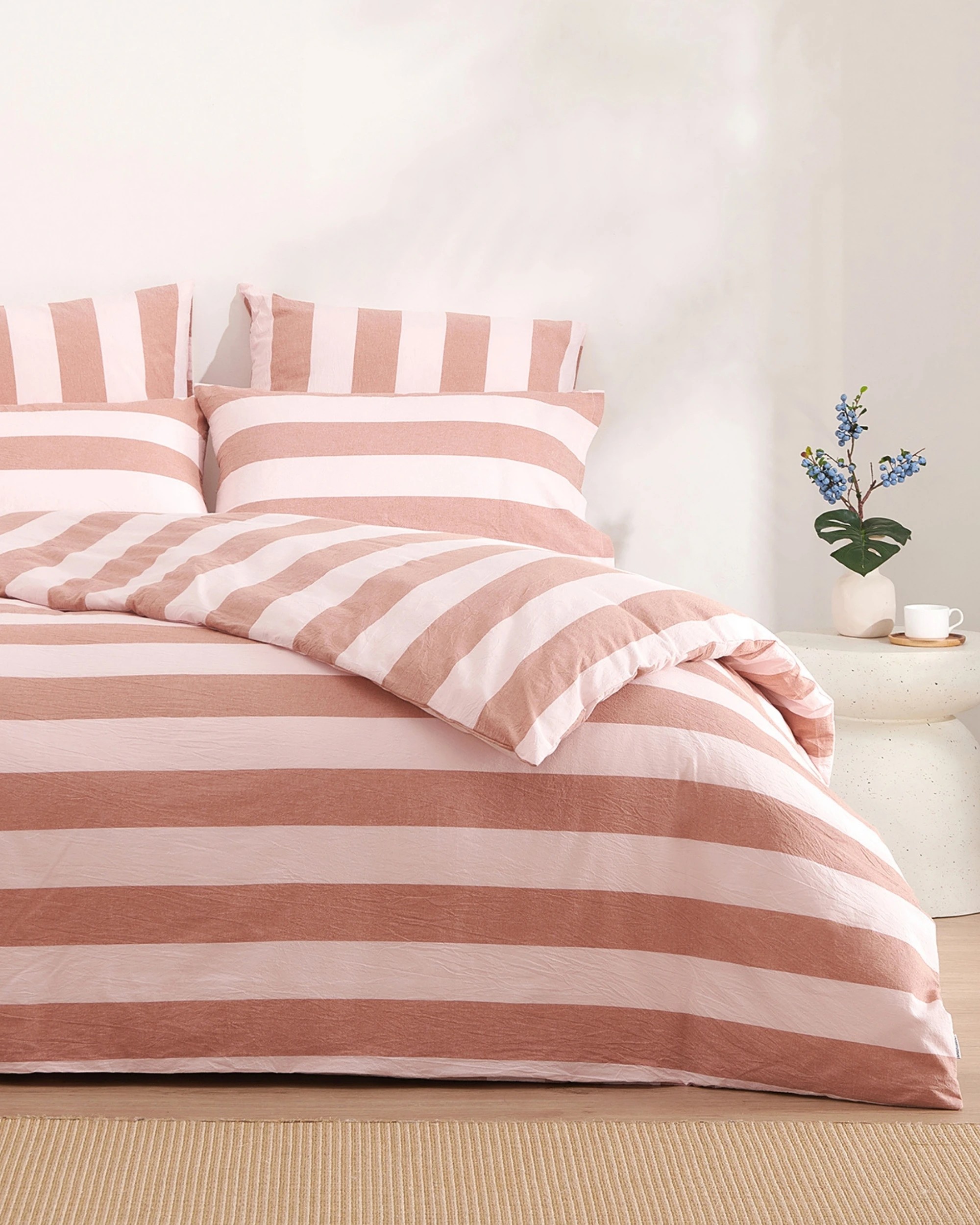 2 Dreamaker Bowie Washed Cotton Yarn Dyed Stripe Quilt Cover Set - King Single Bed - Pink/Caramel, 2 of 6