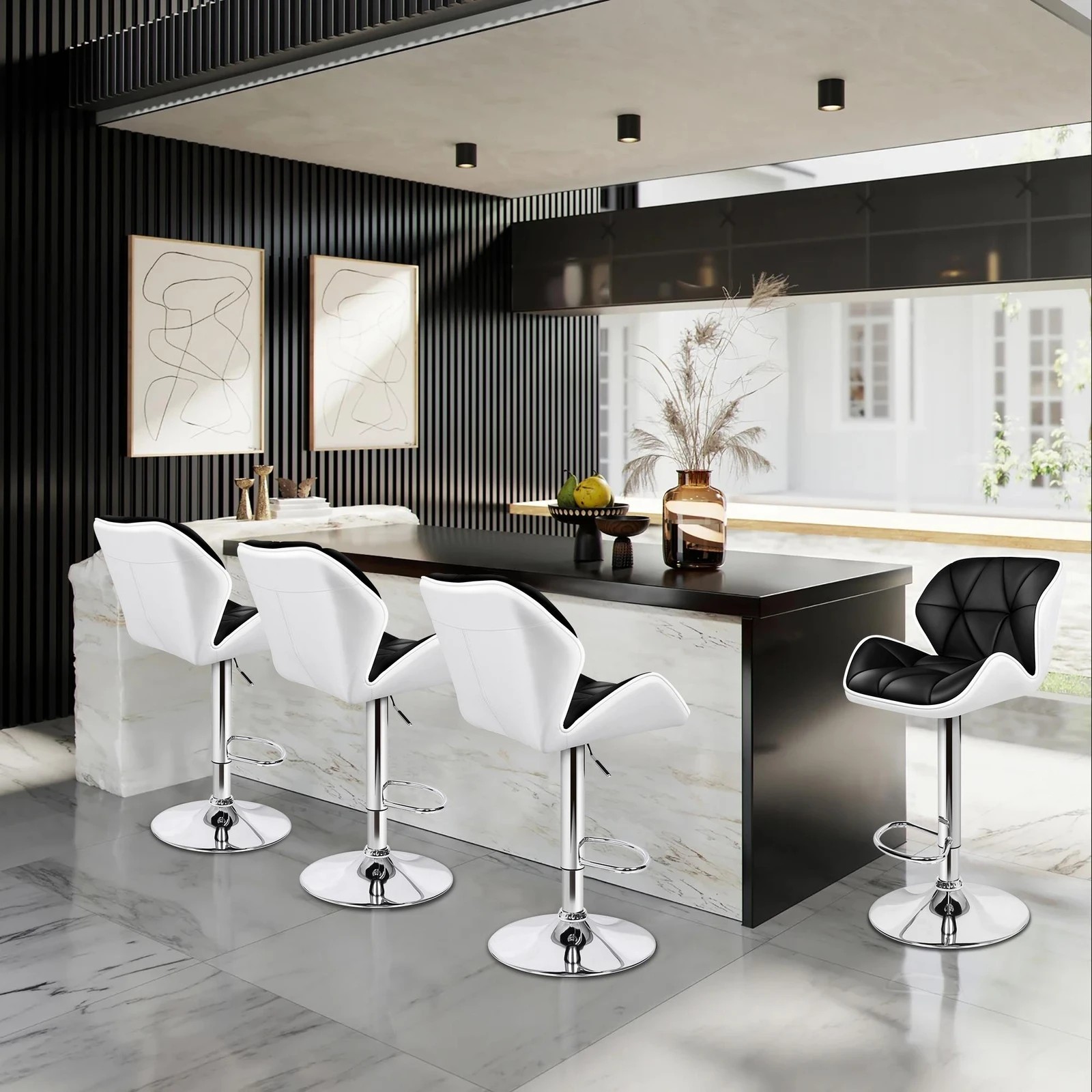 9 Alfordson 4x Bar Stools Willa Kitchen Gas Lift Swivel Chair Leather - Black, 9 of 9