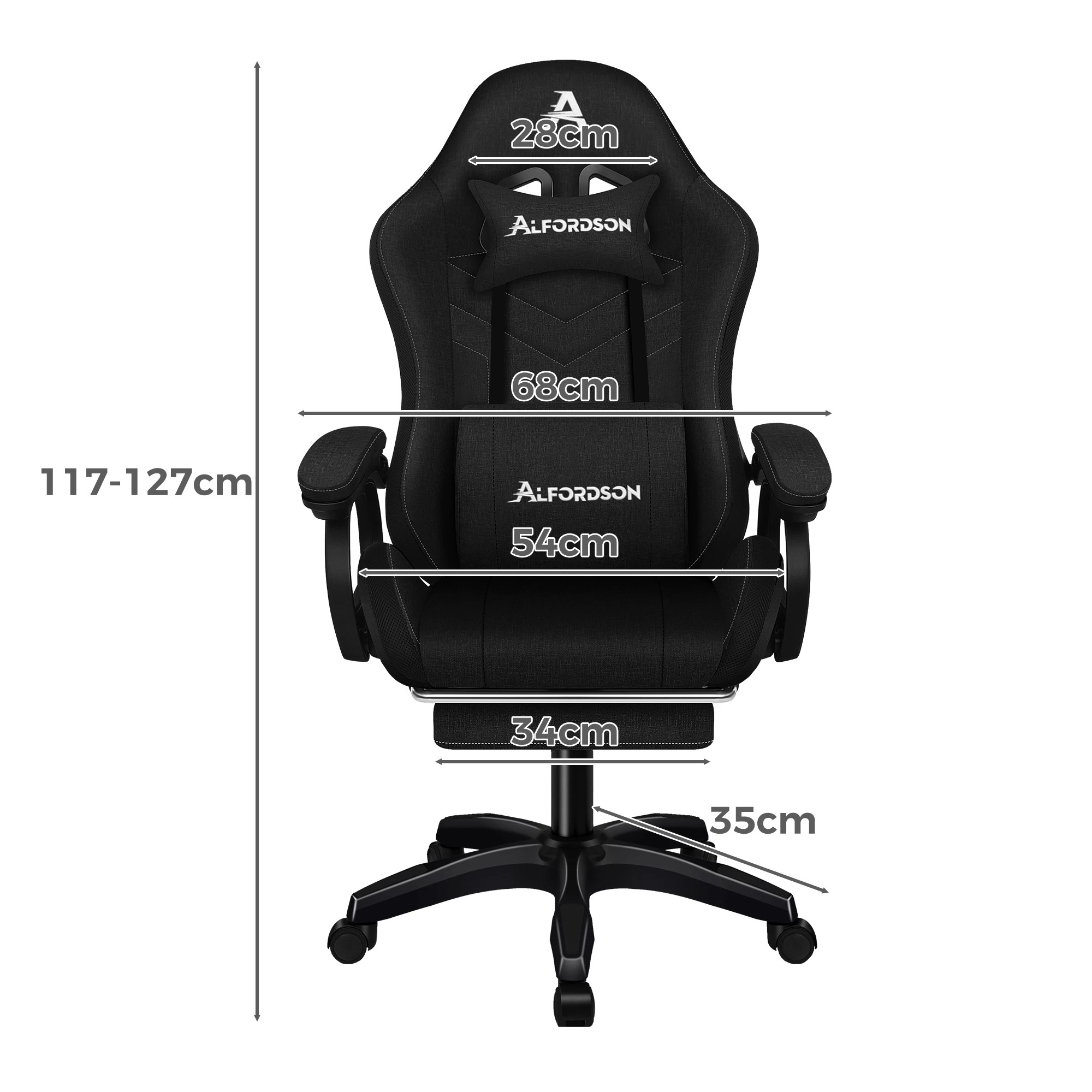 3 Alfordson Gaming Office Chair Massage Computer Seat Footrest Fabric - Black, 3 of 9
