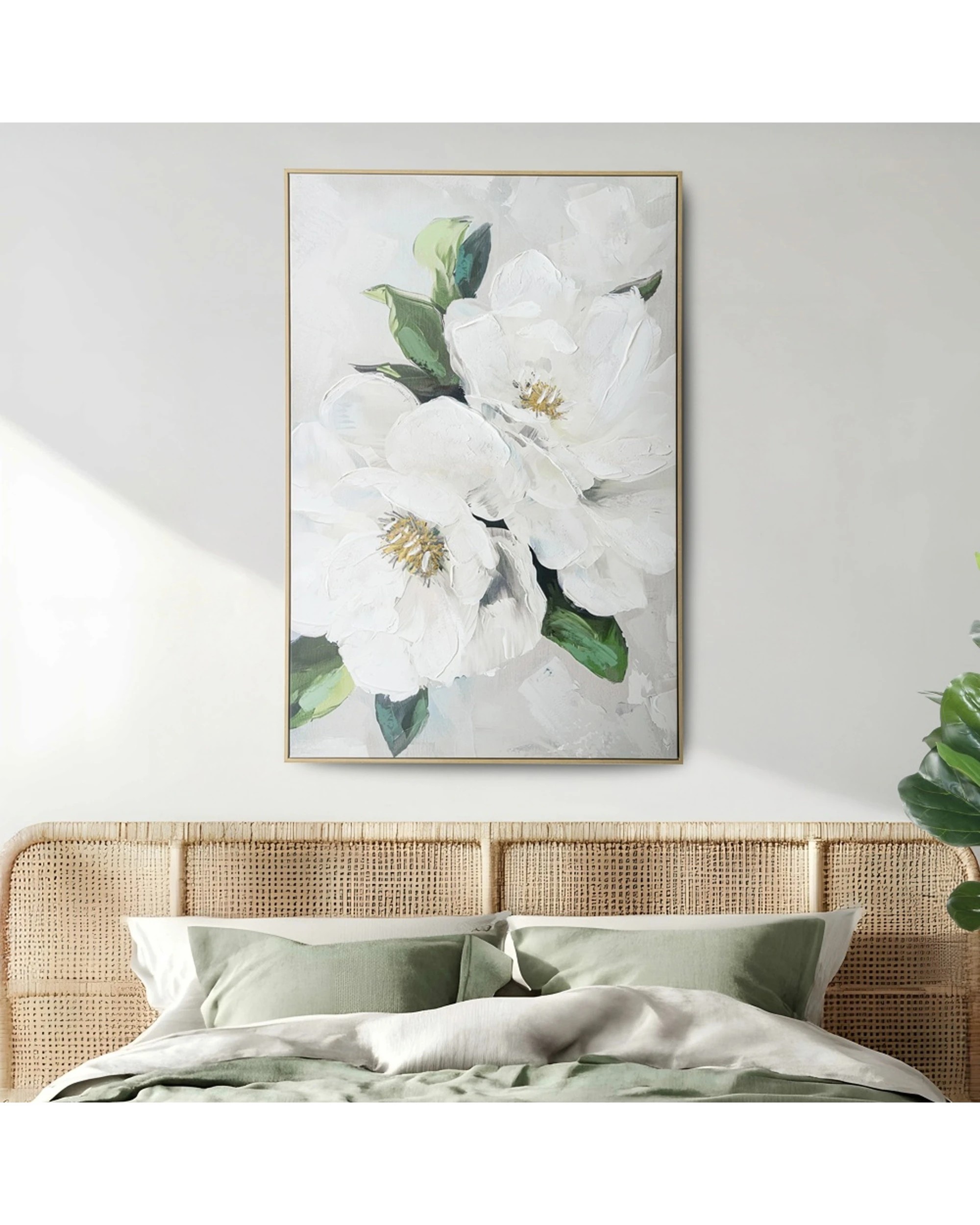 2 Urban Style Brushmarks Embellished Canvas Painting Artwork Magnolia 1225mm - White, 2 of 7