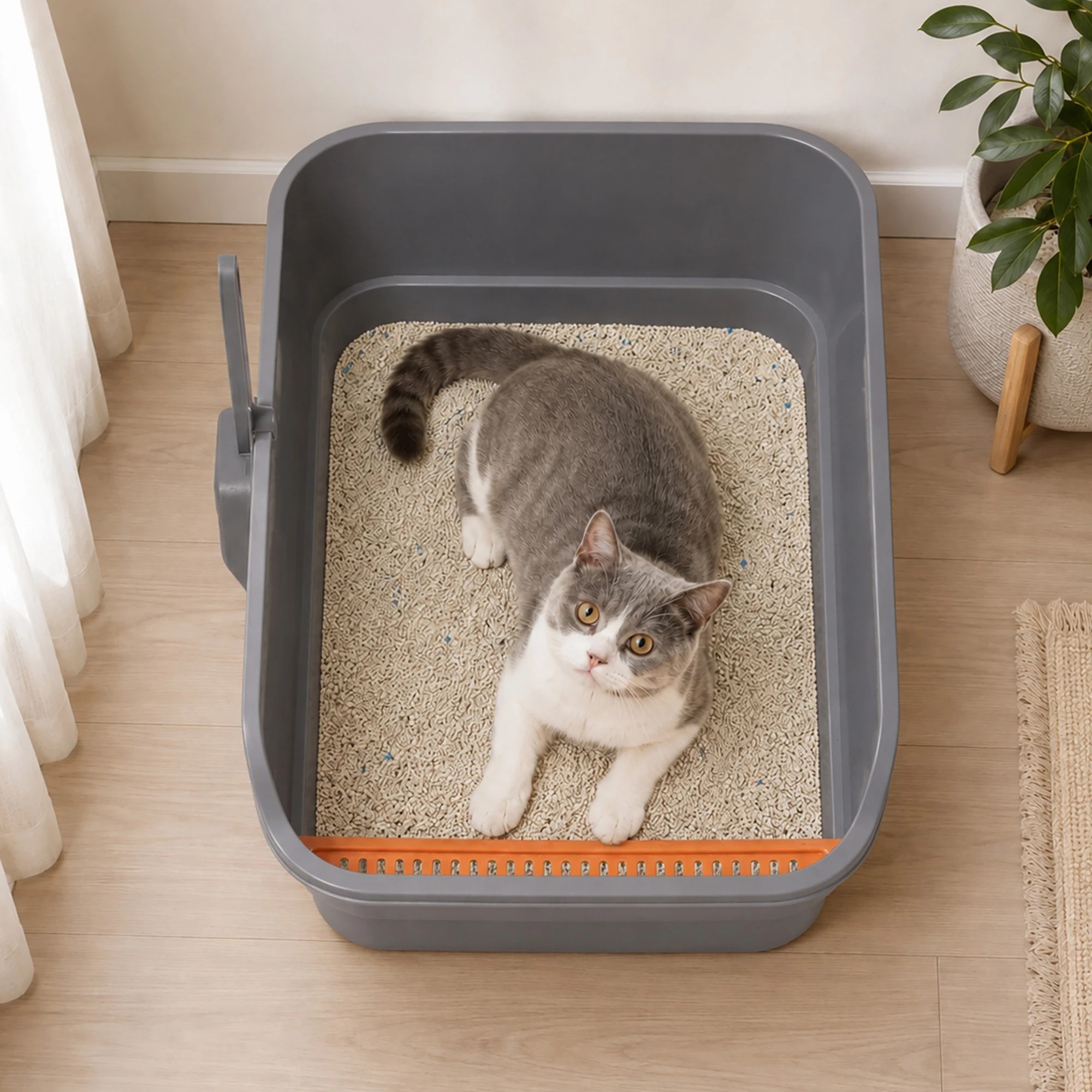 8 Pawz Large Cat Litter Box High Sided Open Top Cat Litter Tray 60cm Grey, 8 of 8