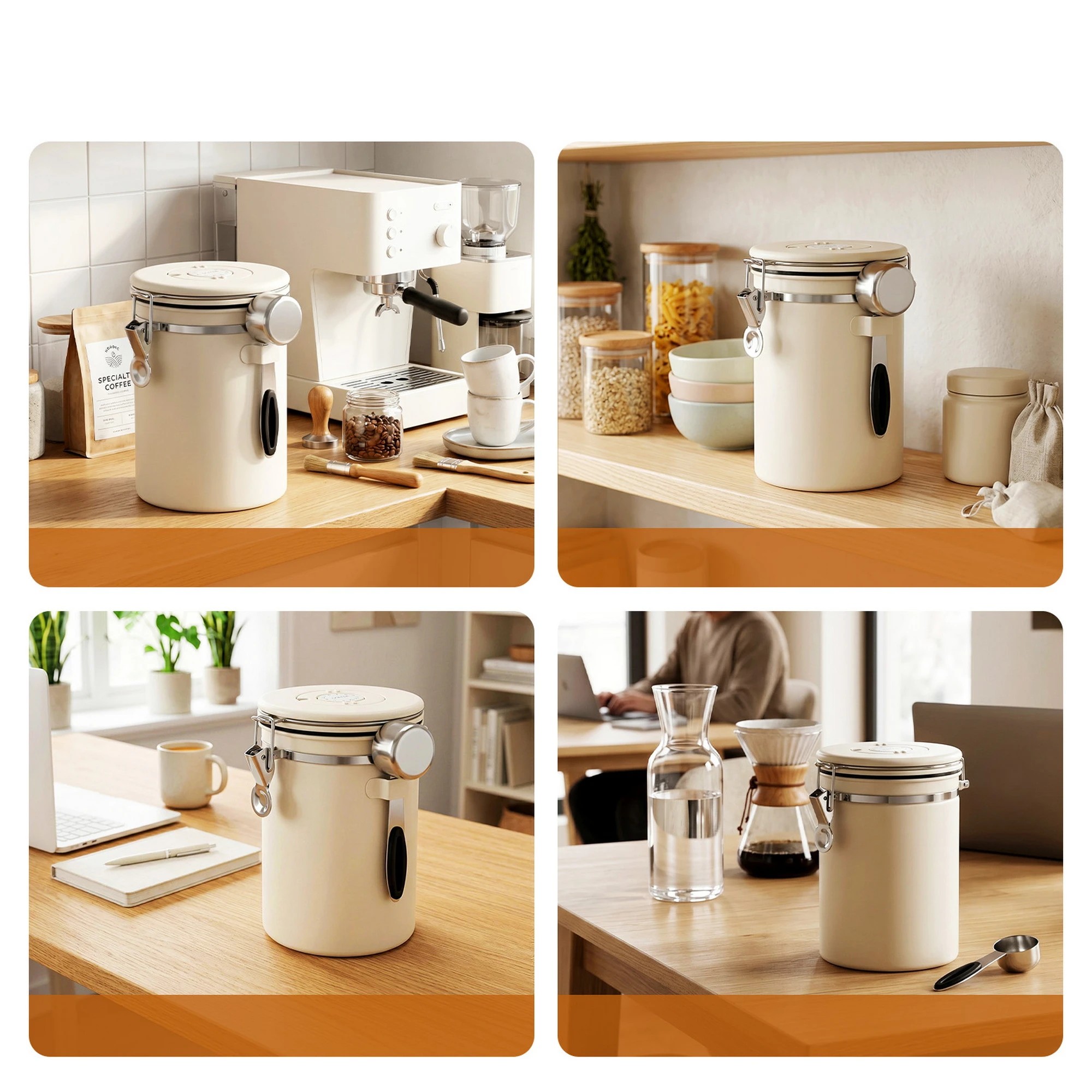 8 5-Star Chef 1.8L Stainless Steel Coffee Bean Storage Container Coffee Canister with Window & Scoop Coffee Jar - Beige, 8 of 9