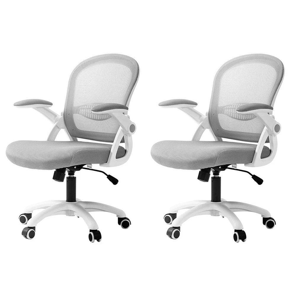 1 Artiss 2x Mesh Office Chair w/ Flip Up Arms Computer Desk Chair Mid Back - Grey, 1 of 6