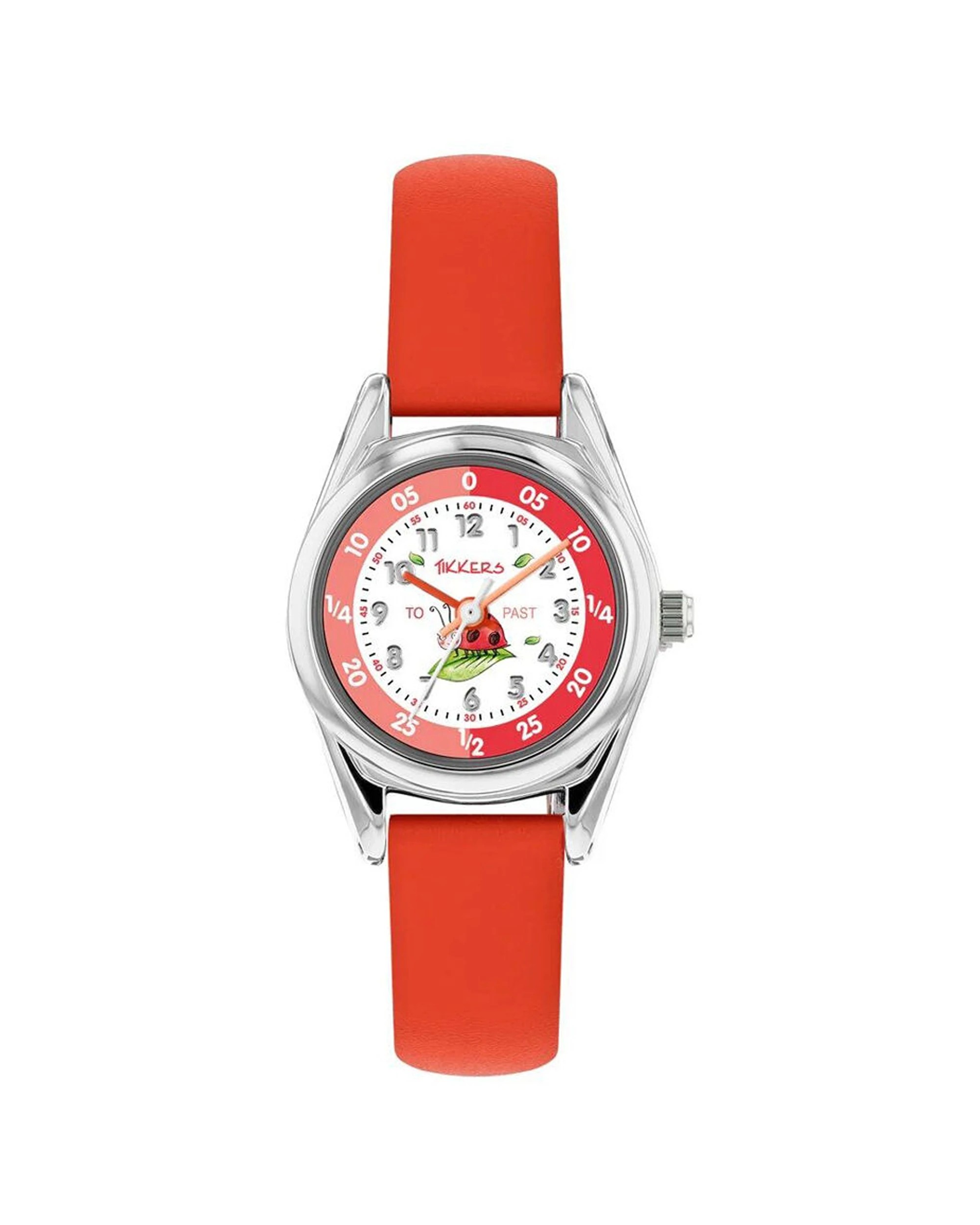 1 Tikkers Watch Ladybird Strap Kids Time Teacher Dial Educational - Red, 1 of 2