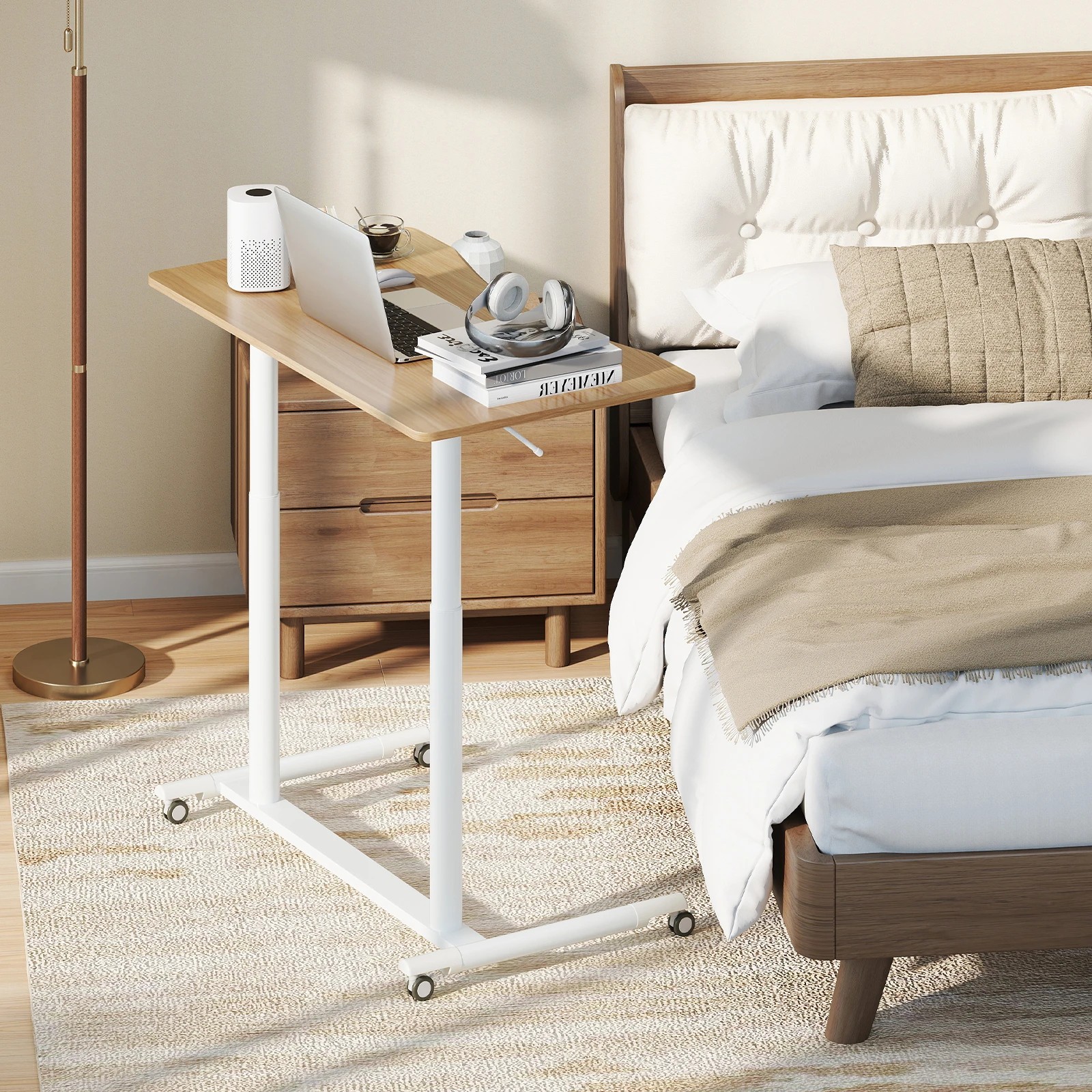 2 Costway Mobile Standing Desk C-Shaped Stand Desk w/Adjustable Height Computer Workstation - Natural, 2 of 4