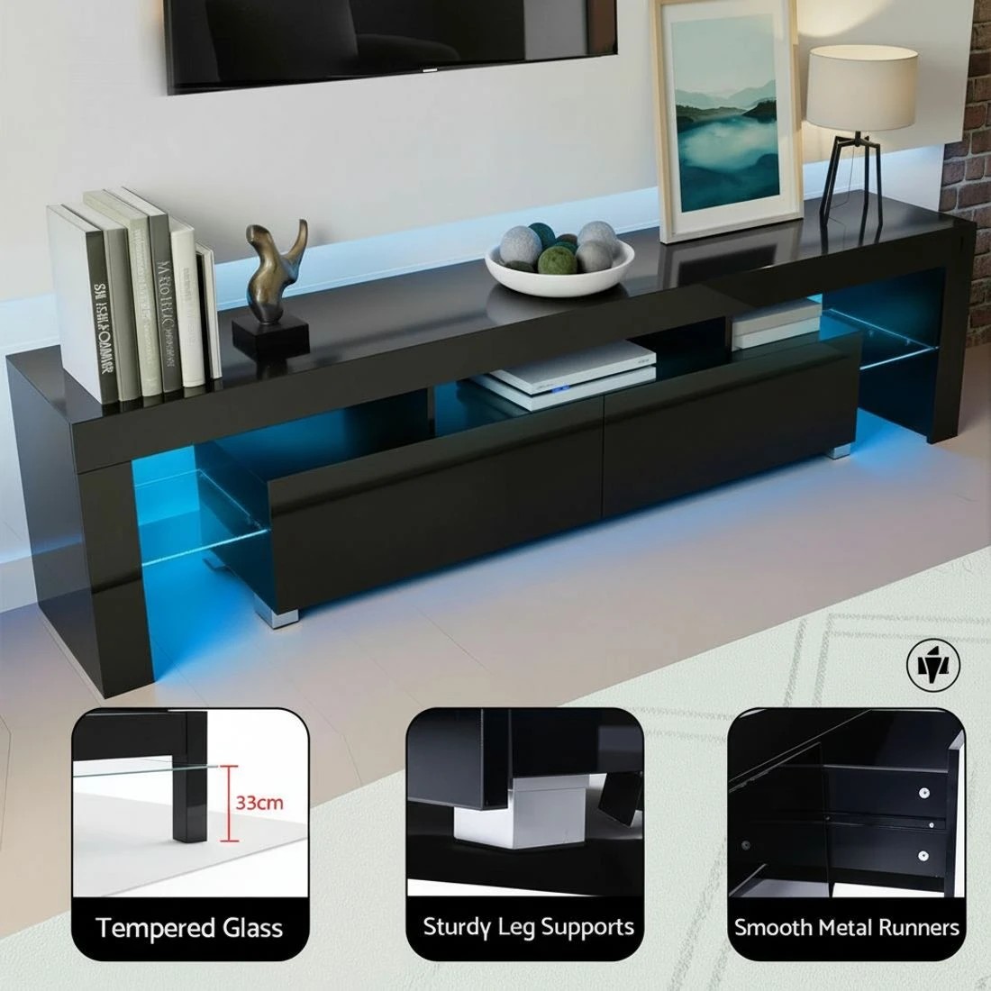 8 Artiss Entertainment Unit TV Cabinet LED 189cm - Black, 8 of 8