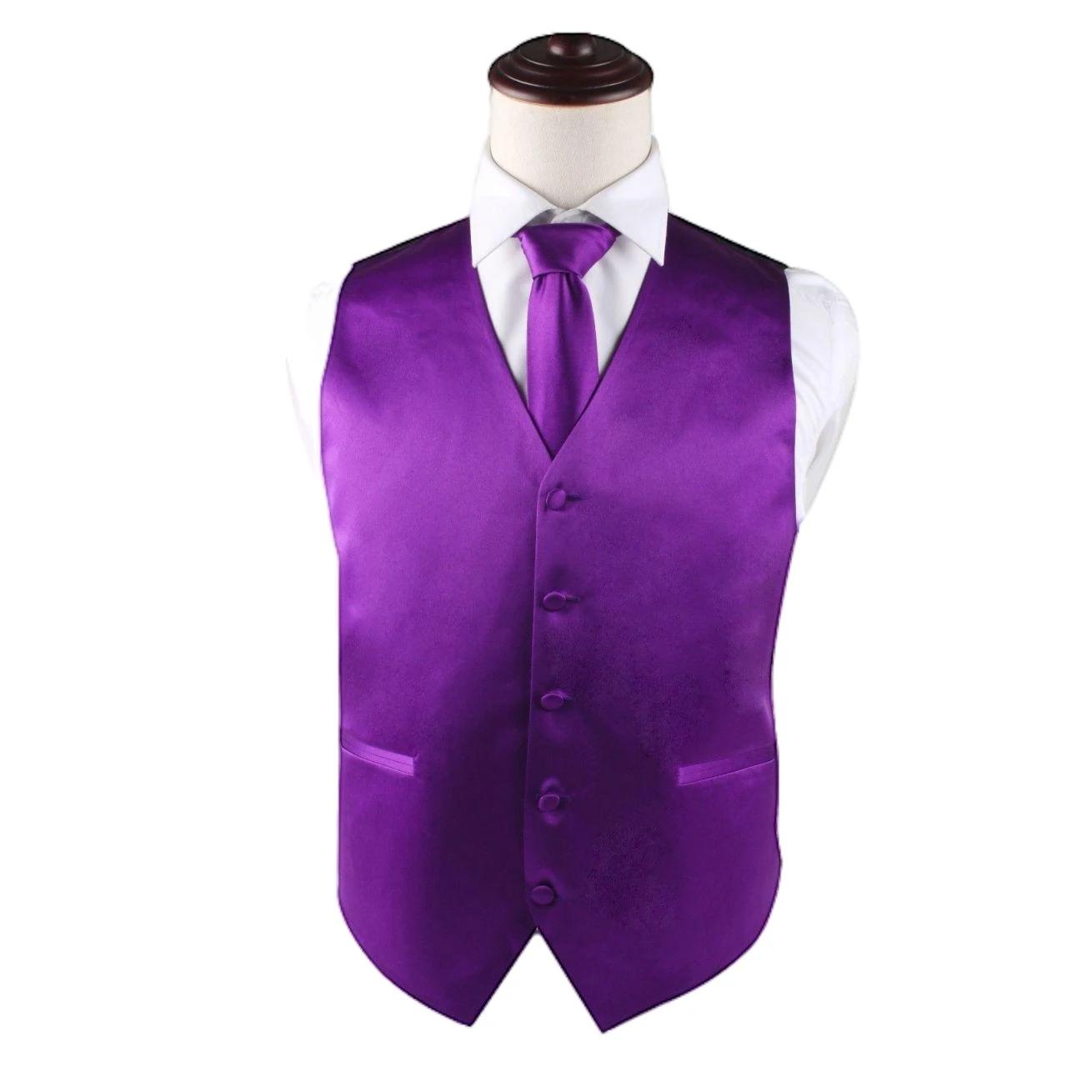 1 Zasel Mens Plain Vest Waistcoat & Matching Neck Tie DARK PURPLE, 1 of 1