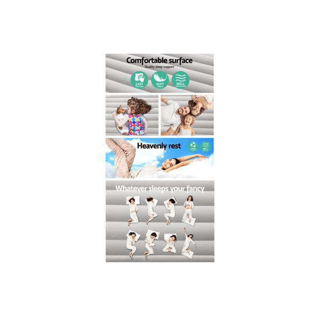 6 Bestway King Size Inflatable Air Bed - Built-in Pump, Flocked Surface, I-Beam Construction - Blue, 6 of 6