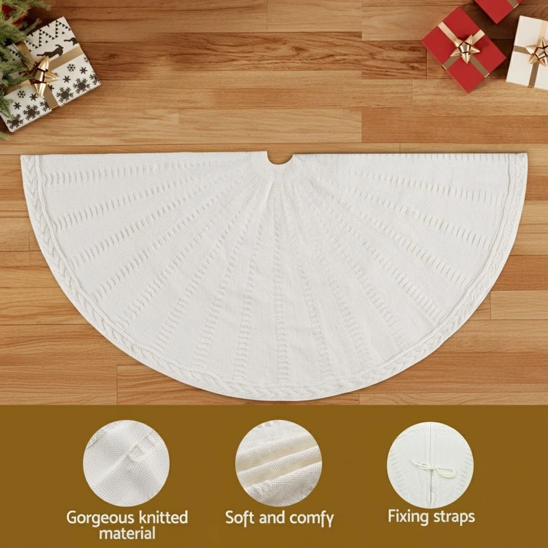 5 Jingle Jollys Christmas Tree Skirt 120cm Knitted Xmas Tree Ornaments Decor - Beige, 5 of 6