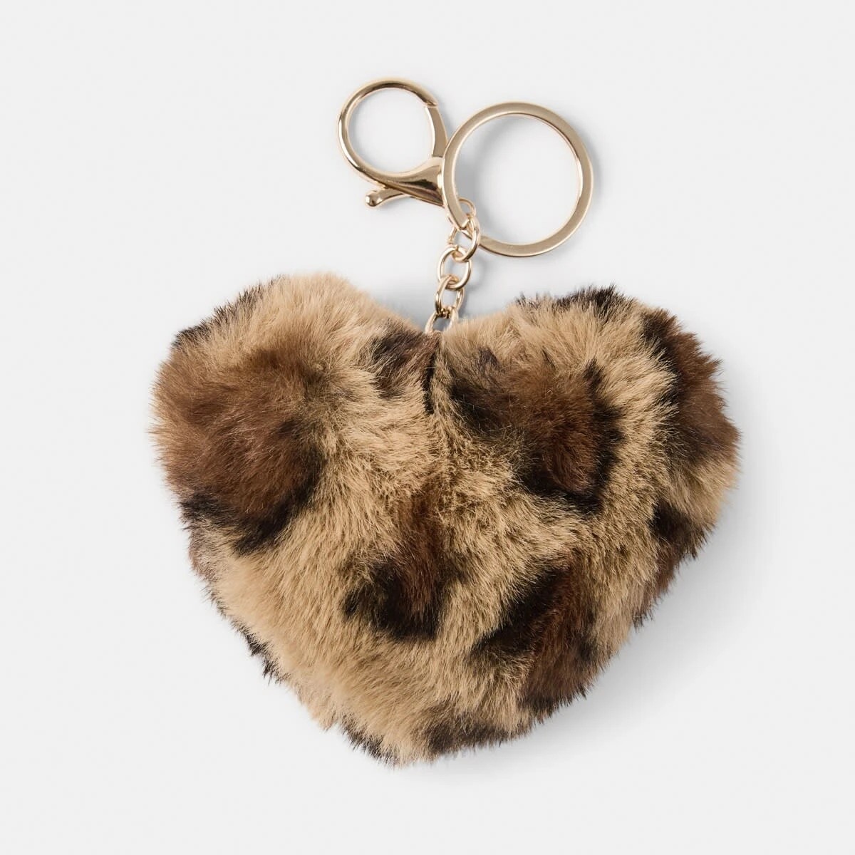 1 Fluffy Leopard Heart Keyring - Brown and Gold Tone, 1 of 2