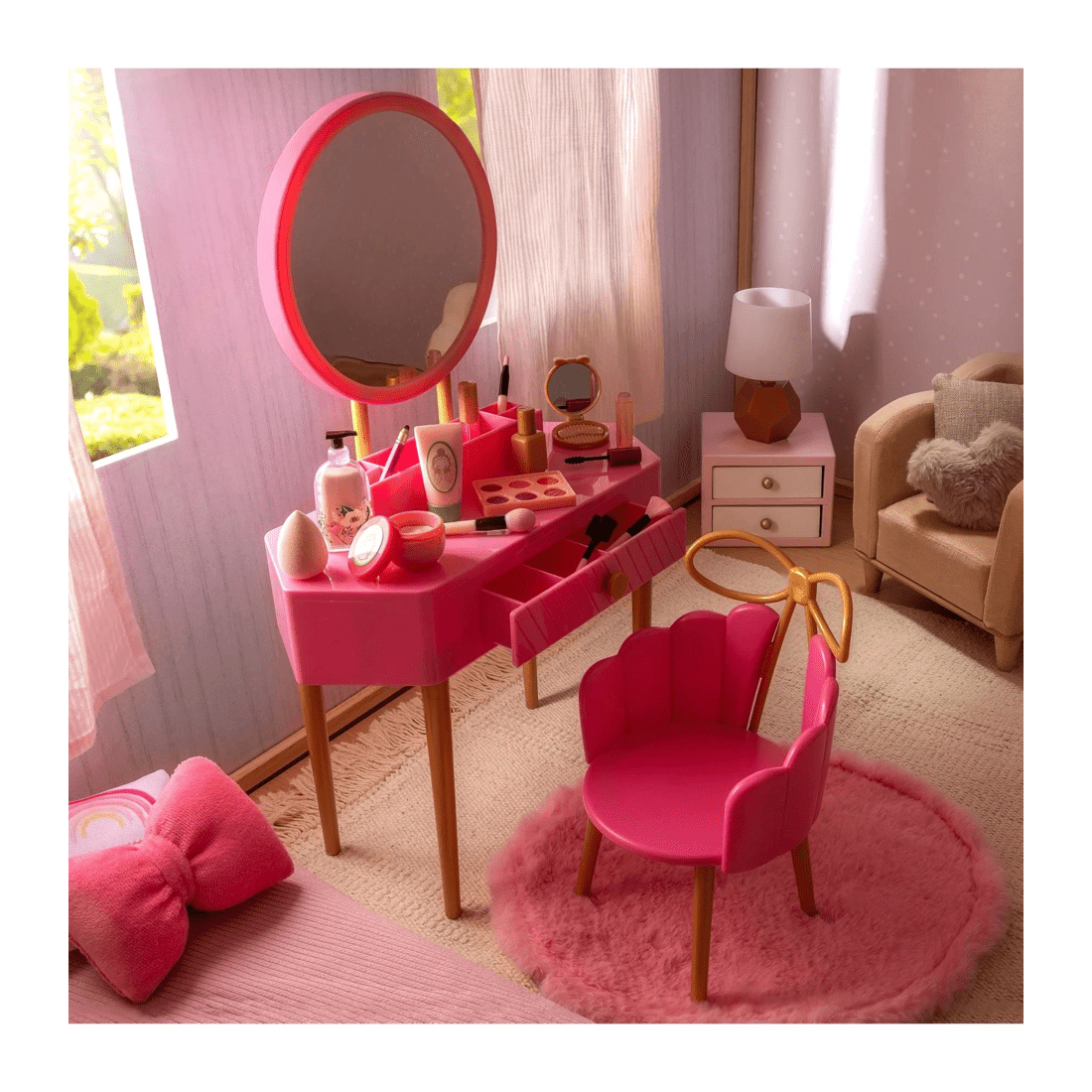 8 Our Generation Fabulous Fun Vanity Set Pink Vanity Table & Accessories for 18-inch Dolls - Multi, 8 of 9