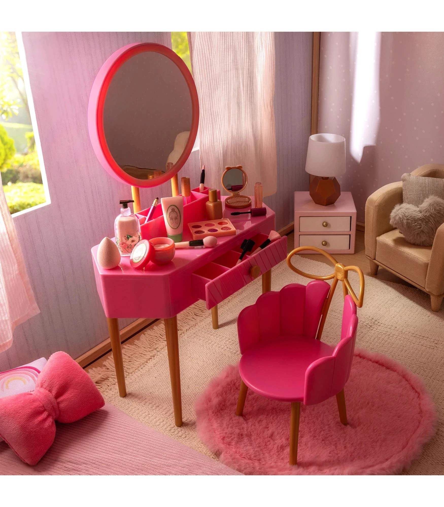 8 Our Generation Fabulous Fun Vanity Set Pink Vanity Table & Accessories for 18-inch Dolls - Multi, 8 of 9