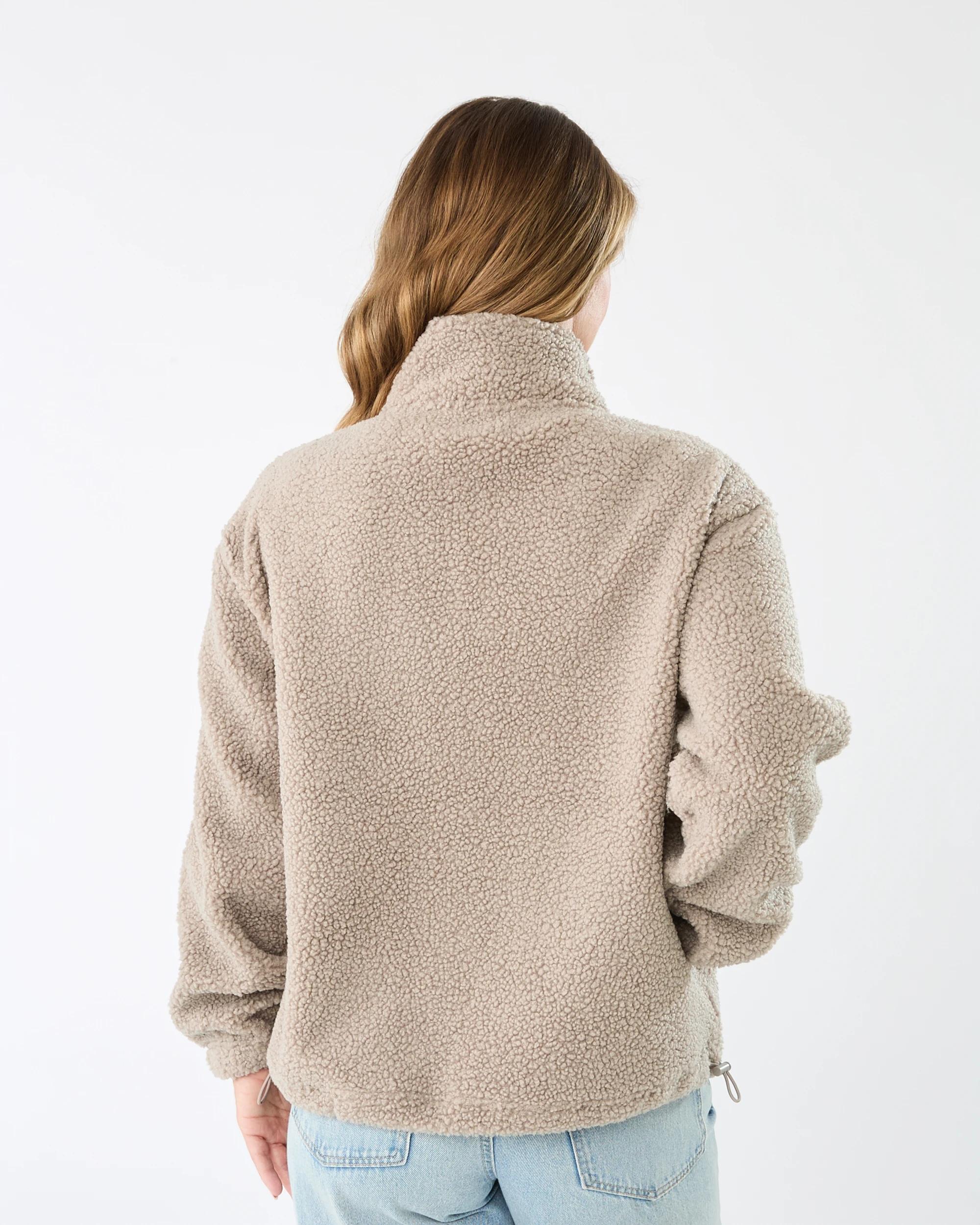 3 Long Sleeve Quarter Button Through Boucle Sweatshirt Grey Taupe, 3 of 6