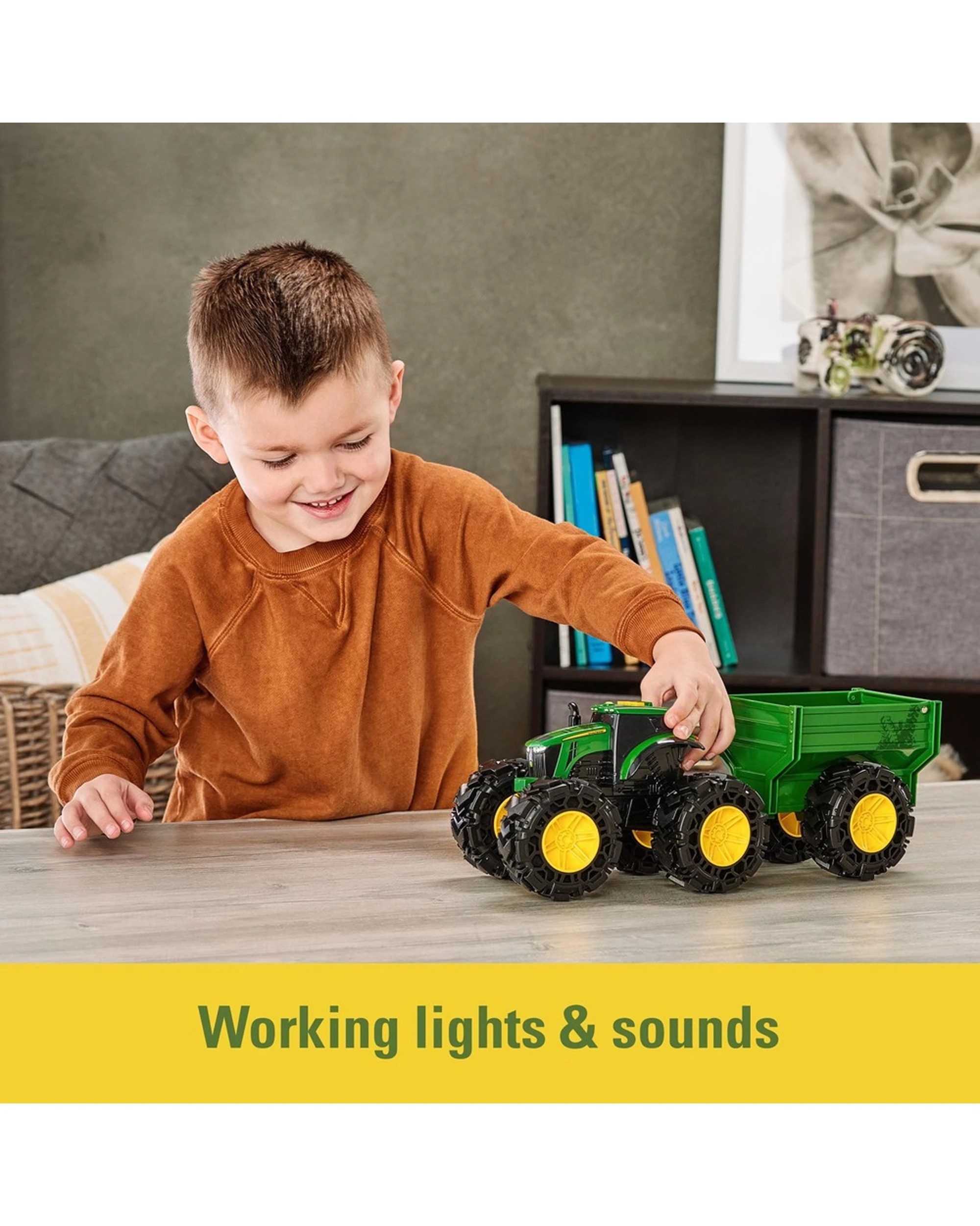 2 John Deere Monster Treads Tractor With Wagon Lights Sounds And Super Bouncy Tyres Kids Toy - Green, 2 of 8