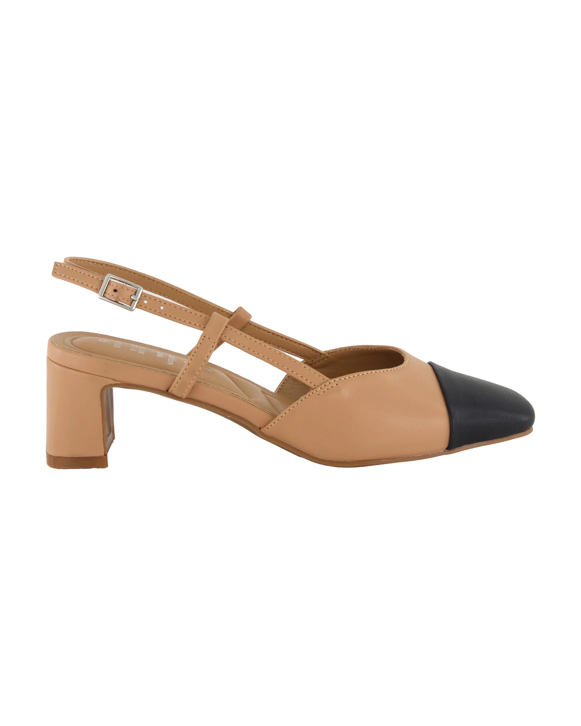 1 Slingback Toe Cap Heels Taupe, 1 of 5