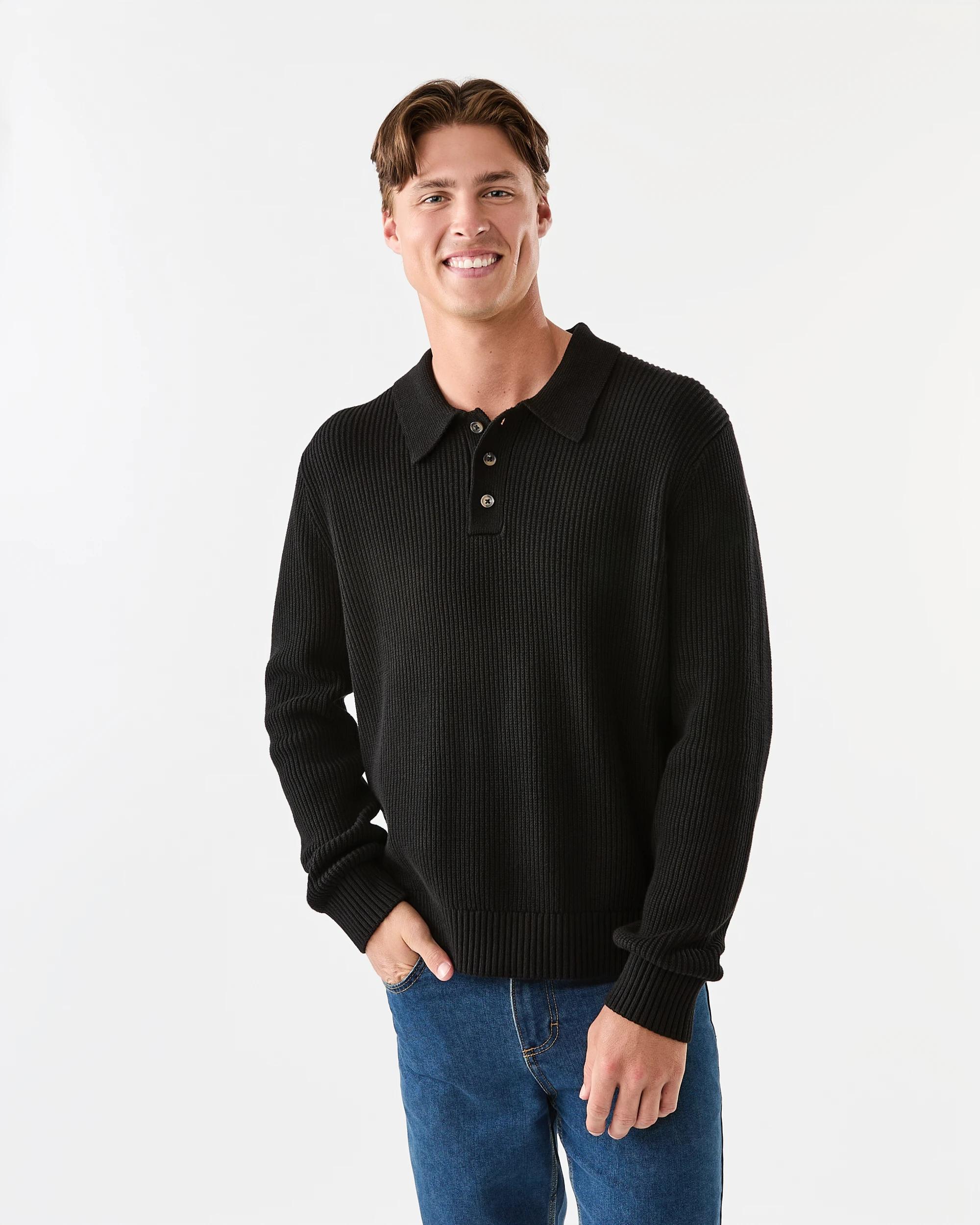 1 Knit Polo Shirt Black, 1 of 7