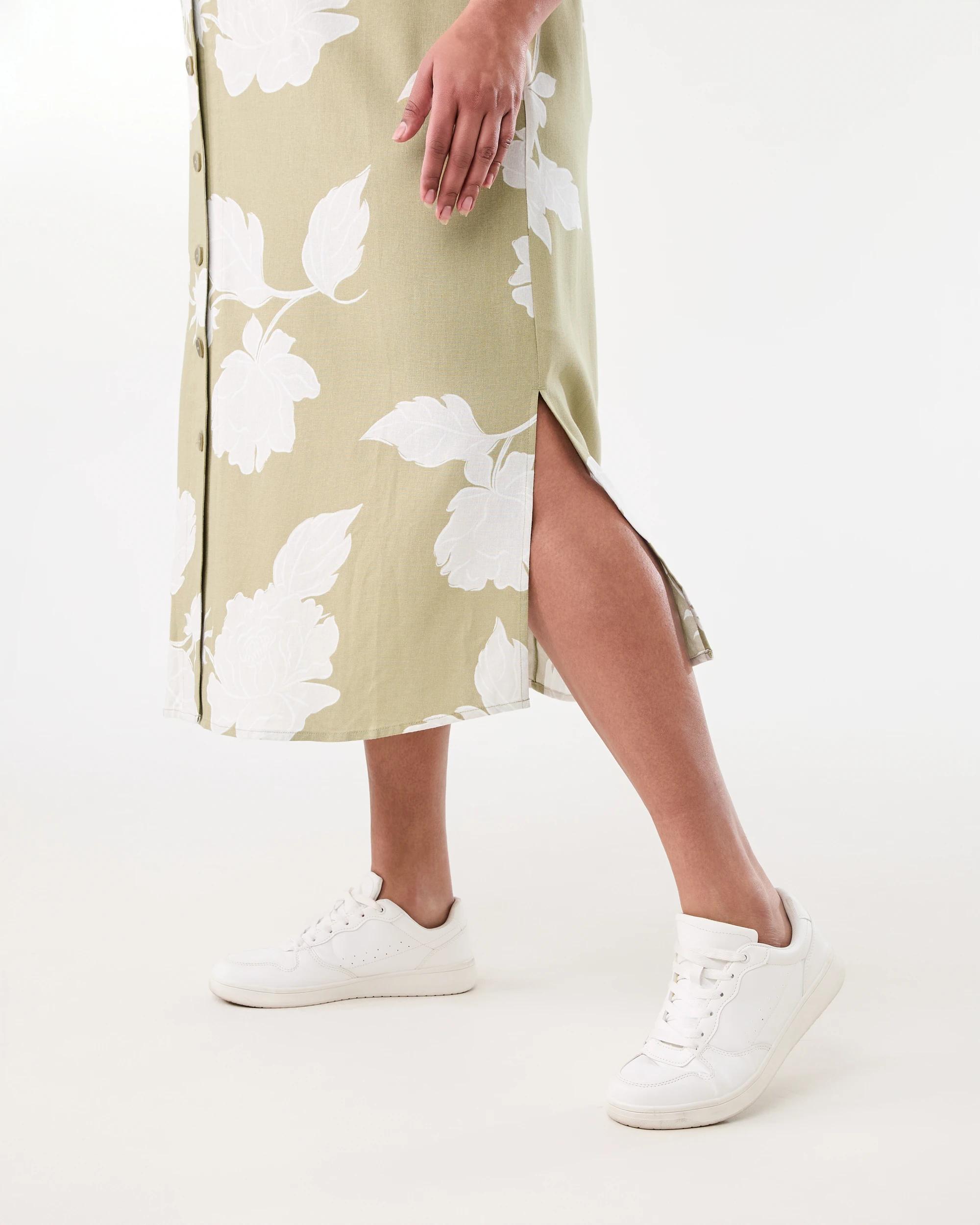 6 Curve Sleeveless Button Through Midi Dress Green Flrl, 6 of 6