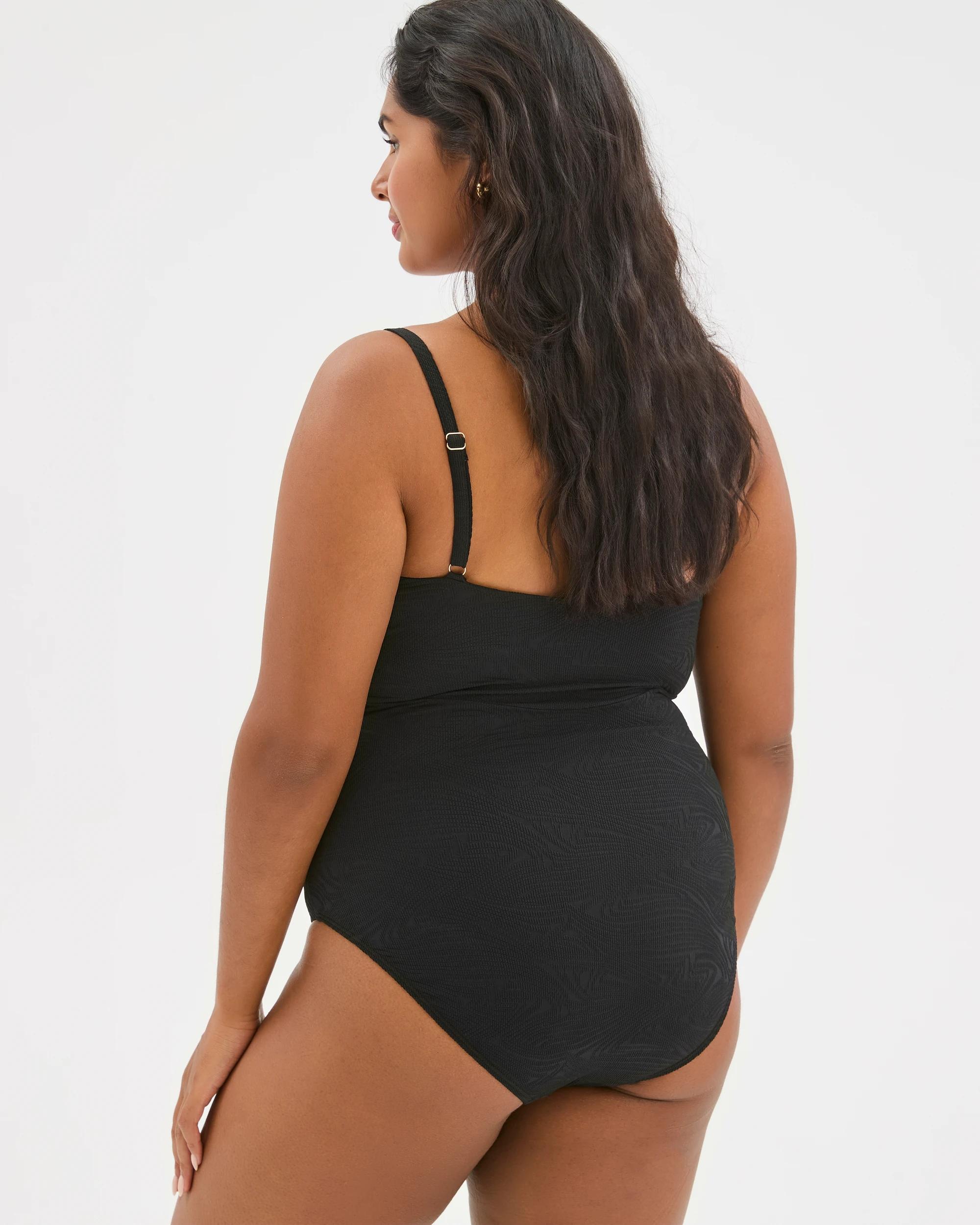 9 Target Woman Shape Your Body V-Front Wave Jacquard One Piece Swimsuit BLACK, 9 of 9