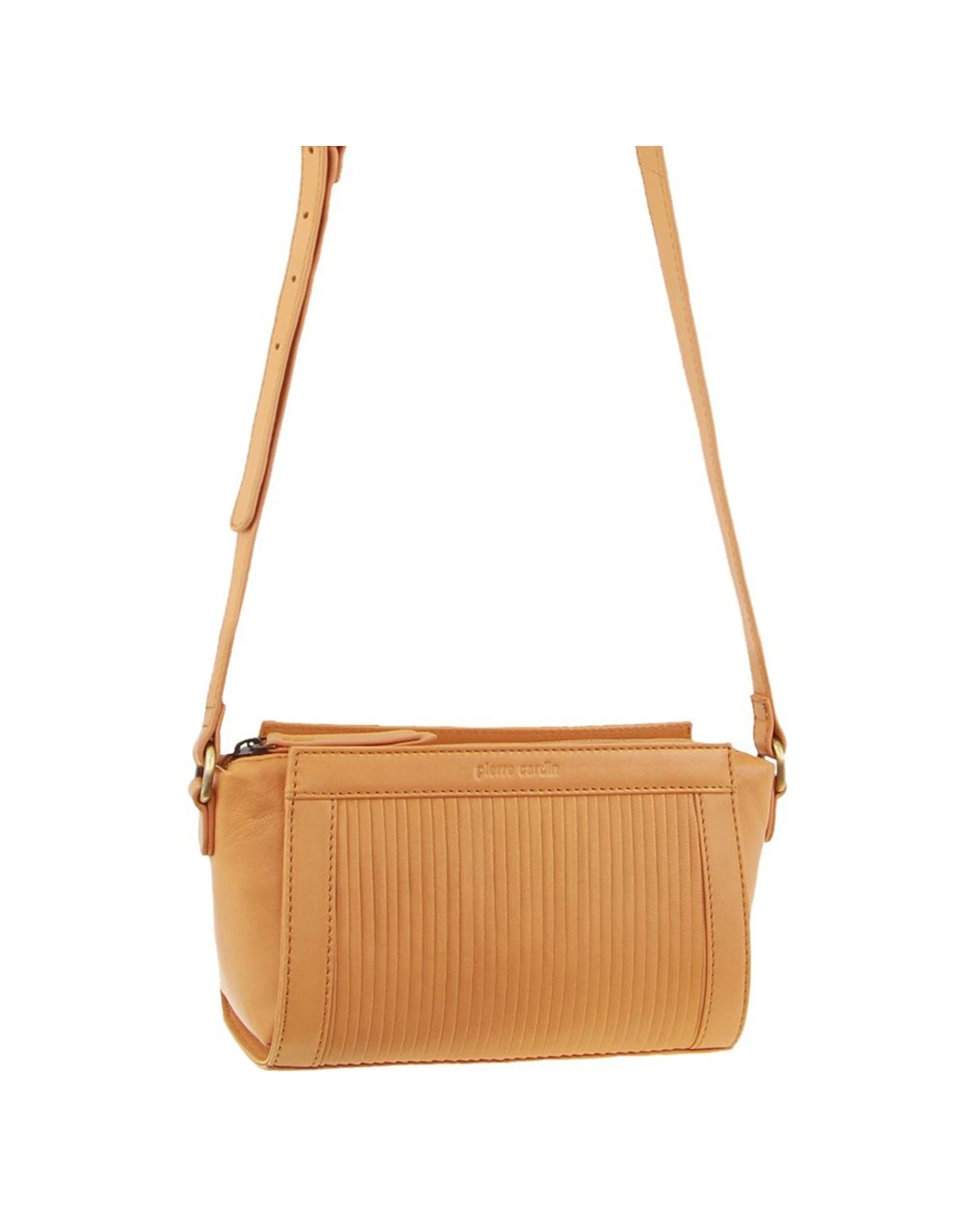 2 Pierre Cardin Women's Leather Pleated Design Shoulder Crossbody Bag 22cm Apricot - Orange, 2 of 4