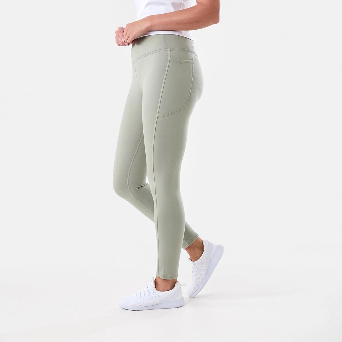 2 Active Womens Full Length Fleece Leggings SOFT KHAKI, 2 of 5