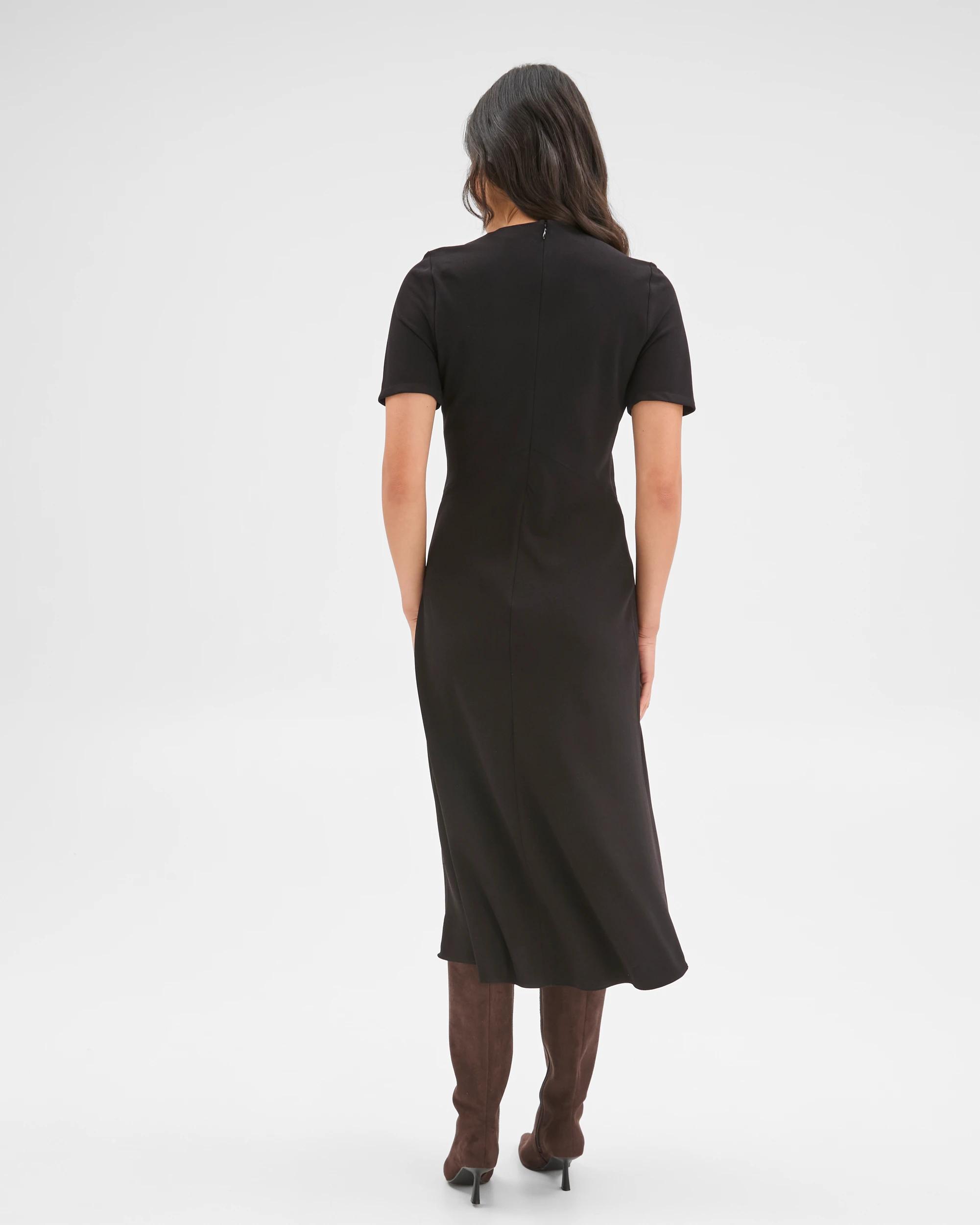 7 Preview Short Sleeve Midi Crepe Woven Dress BLACK, 7 of 7