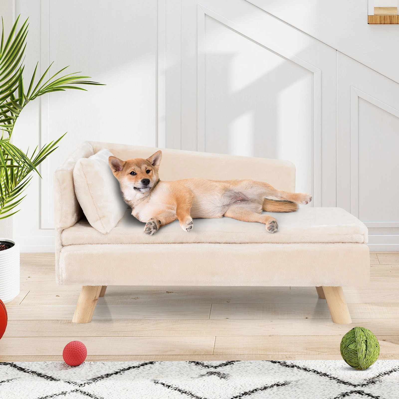 3 Costway Elevated Pet Sofa Bed w/Pillow Indoor Couch Chair for Medium Small Dogs Cats - White, 3 of 7