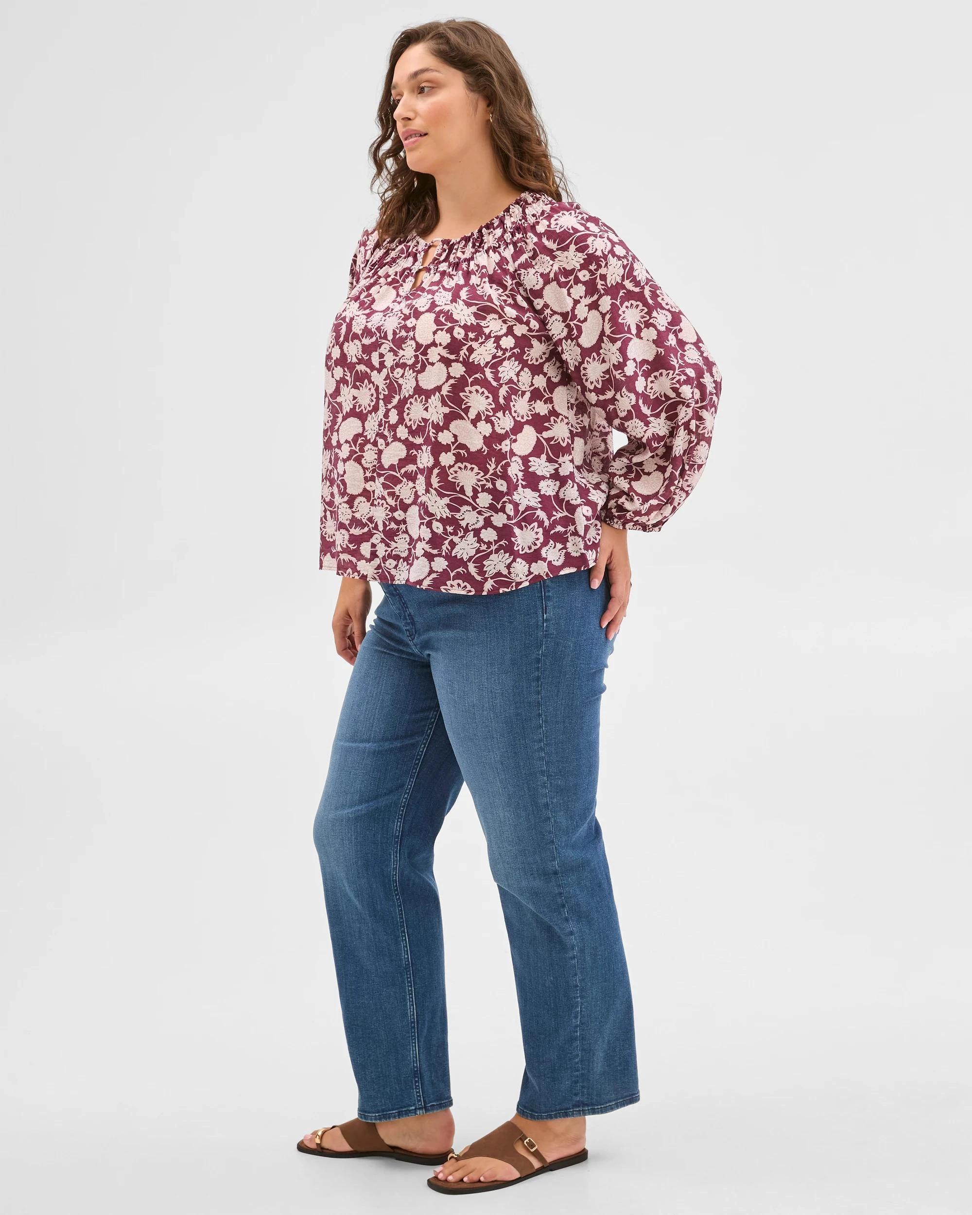 3 Target Curve Plus Size Long Sleeve Neck Detail Blouse PINOT FLORAL, 3 of 6