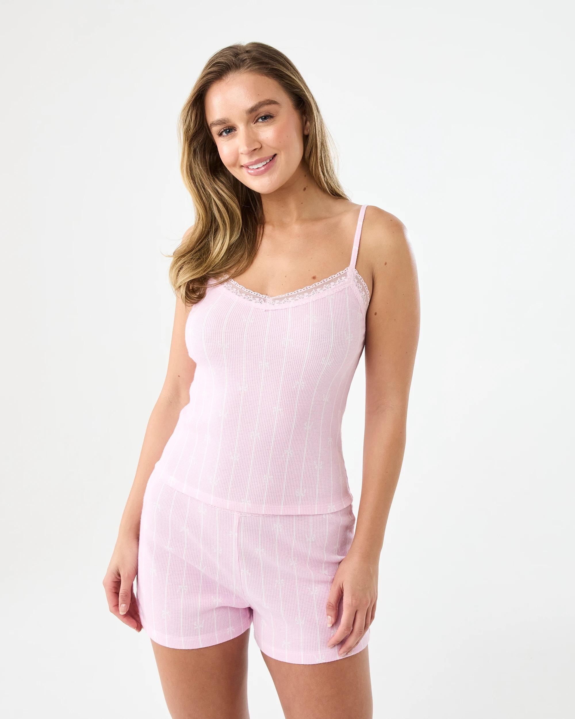 2 Lace Trim Waffle Shorts Pink Bow, 2 of 6