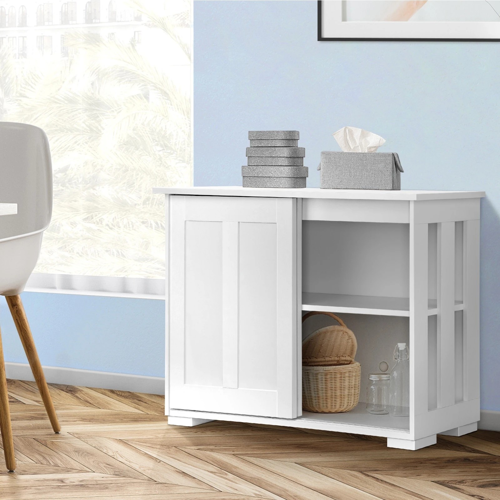 3 Oikiture Buffet Sideboard Cabinet Storage Cupboard Hallway Table
 - White, 3 of 10