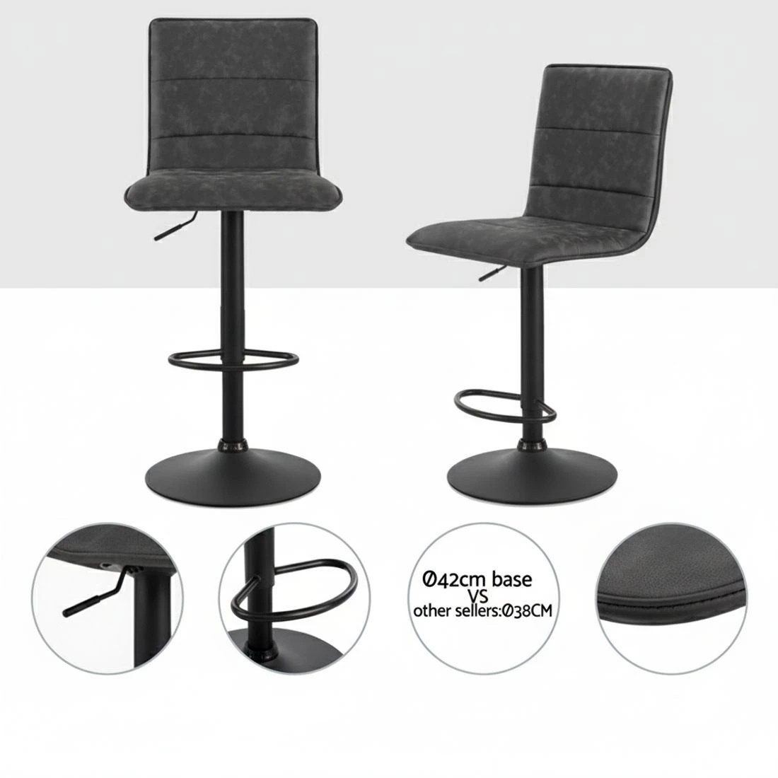 4 Artiss 4x Bar Stools Gas Lift Vintage Leather - Grey, 4 of 6