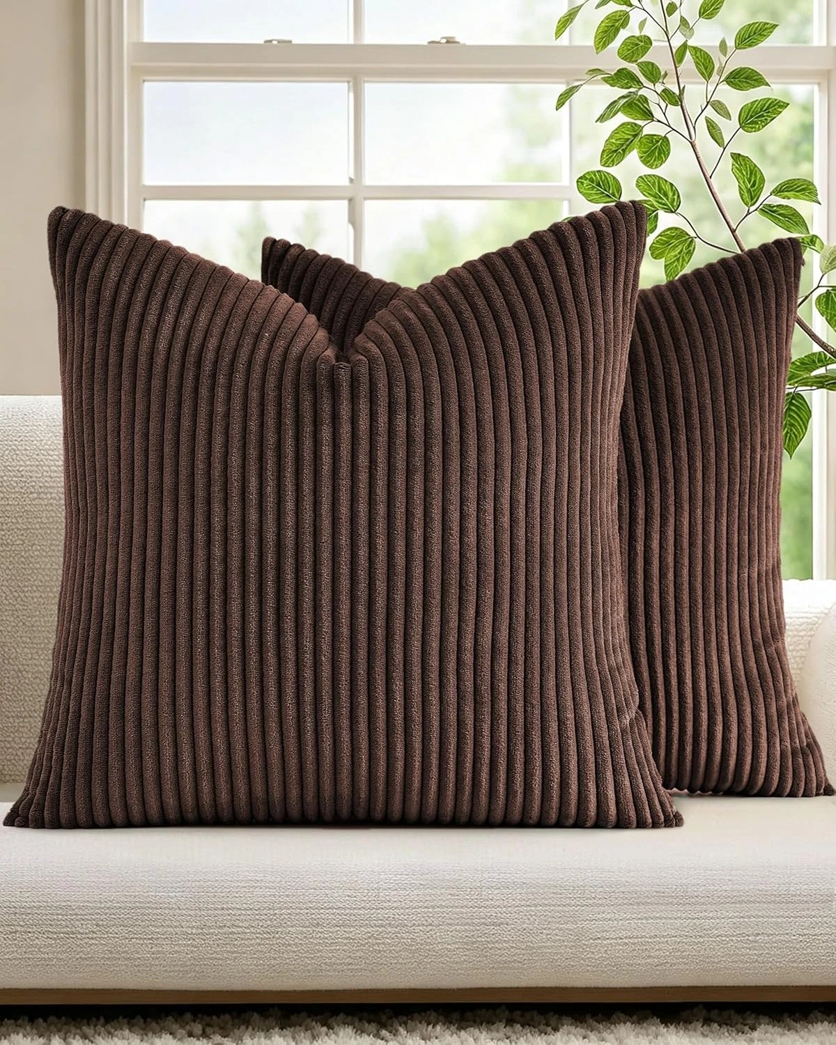 1 Gioia Casa 2-Pack Corduroy Velvet Cushion Covers 45x45cm - Brown, 1 of 1