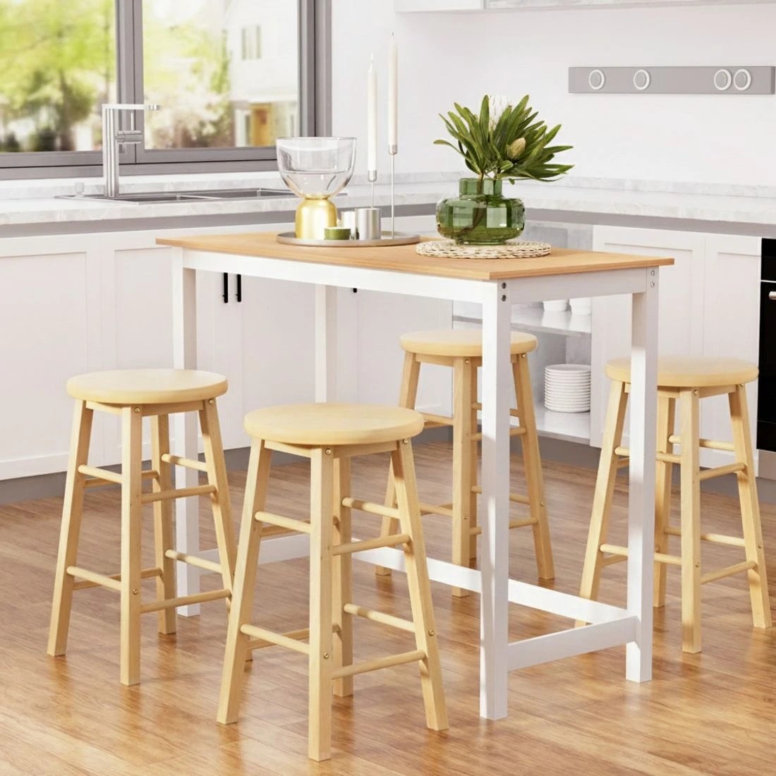 3 Artiss Bar Table and Stools Set Dining Desk Kitchen Chairs Cafe Pub - Natural, 3 of 5