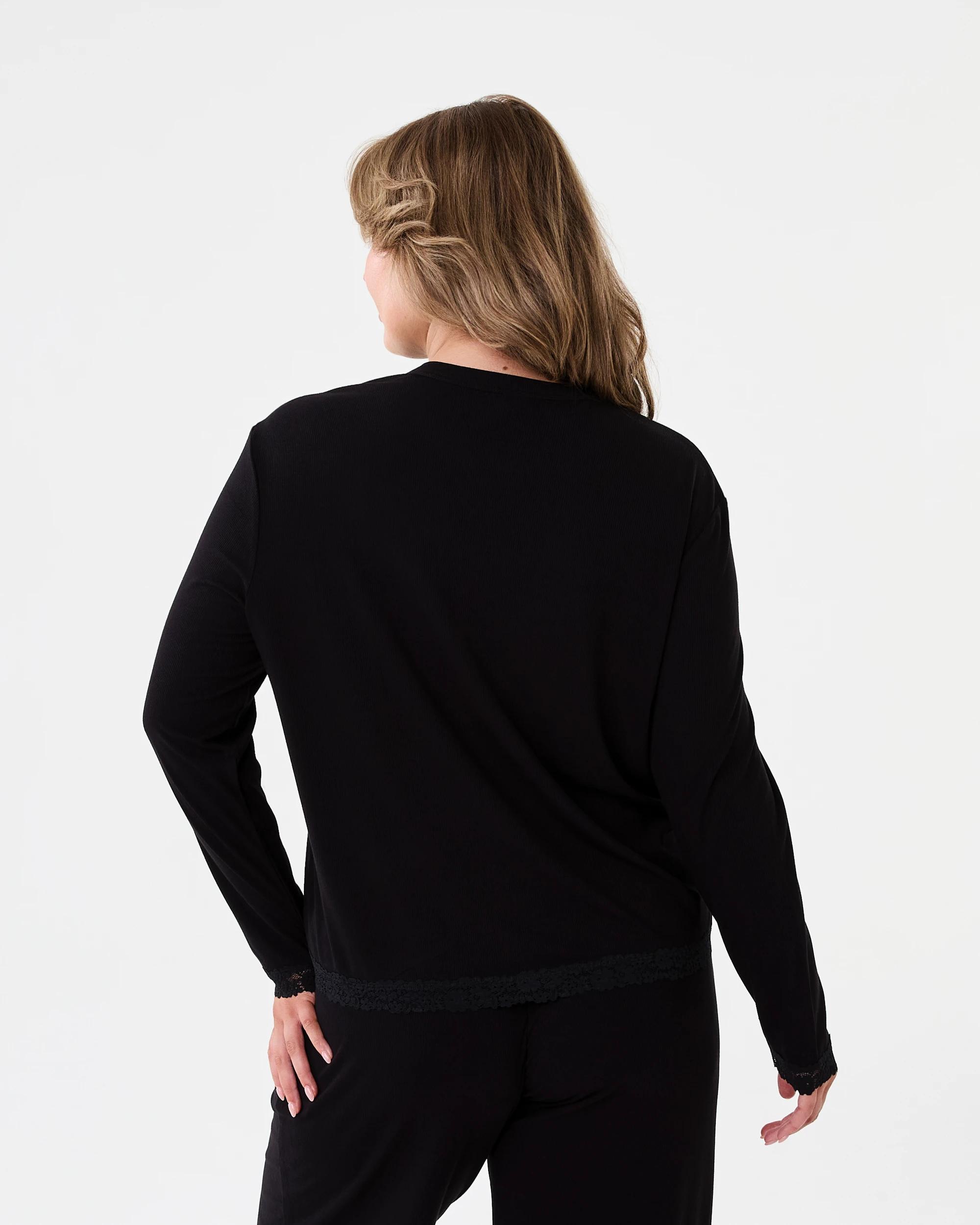 3 Rib Lace Trim Top Black, 3 of 6