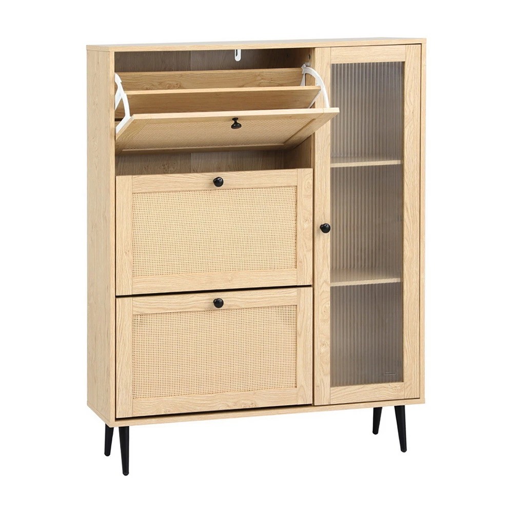 1 Artiss Shoe Rack Cabinet 3 Flip-out Drawers Pine - Natural, 1 of 6