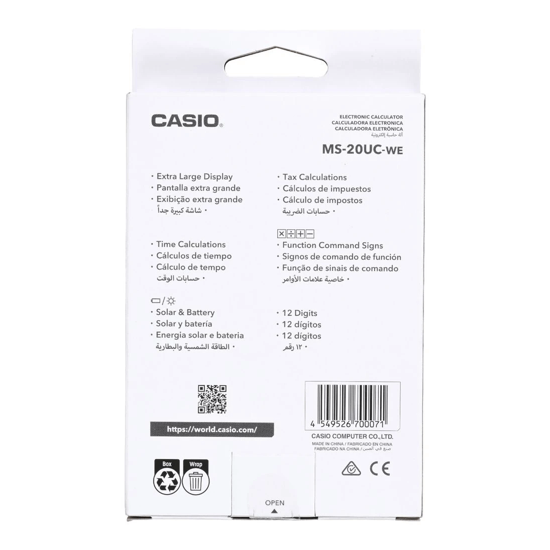 4 Casio 12 Digit Desktop Calculator White MS20UC, 4 of 4