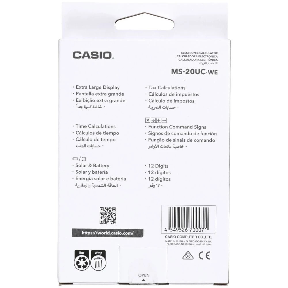 4 Casio 12 Digit Desktop Calculator White MS20UC, 4 of 4