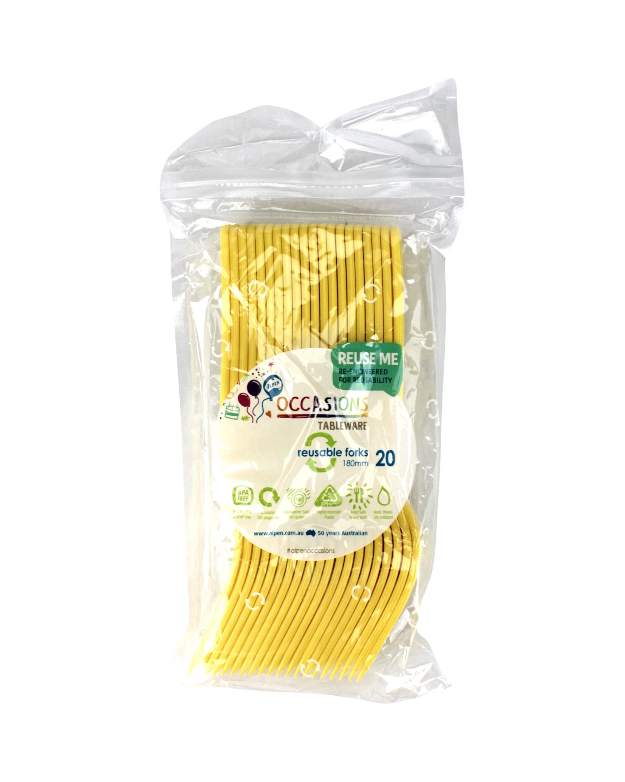 2 Alpen Reusable Forks Pack of 20 - Yellow - Yellow, 2 of 3