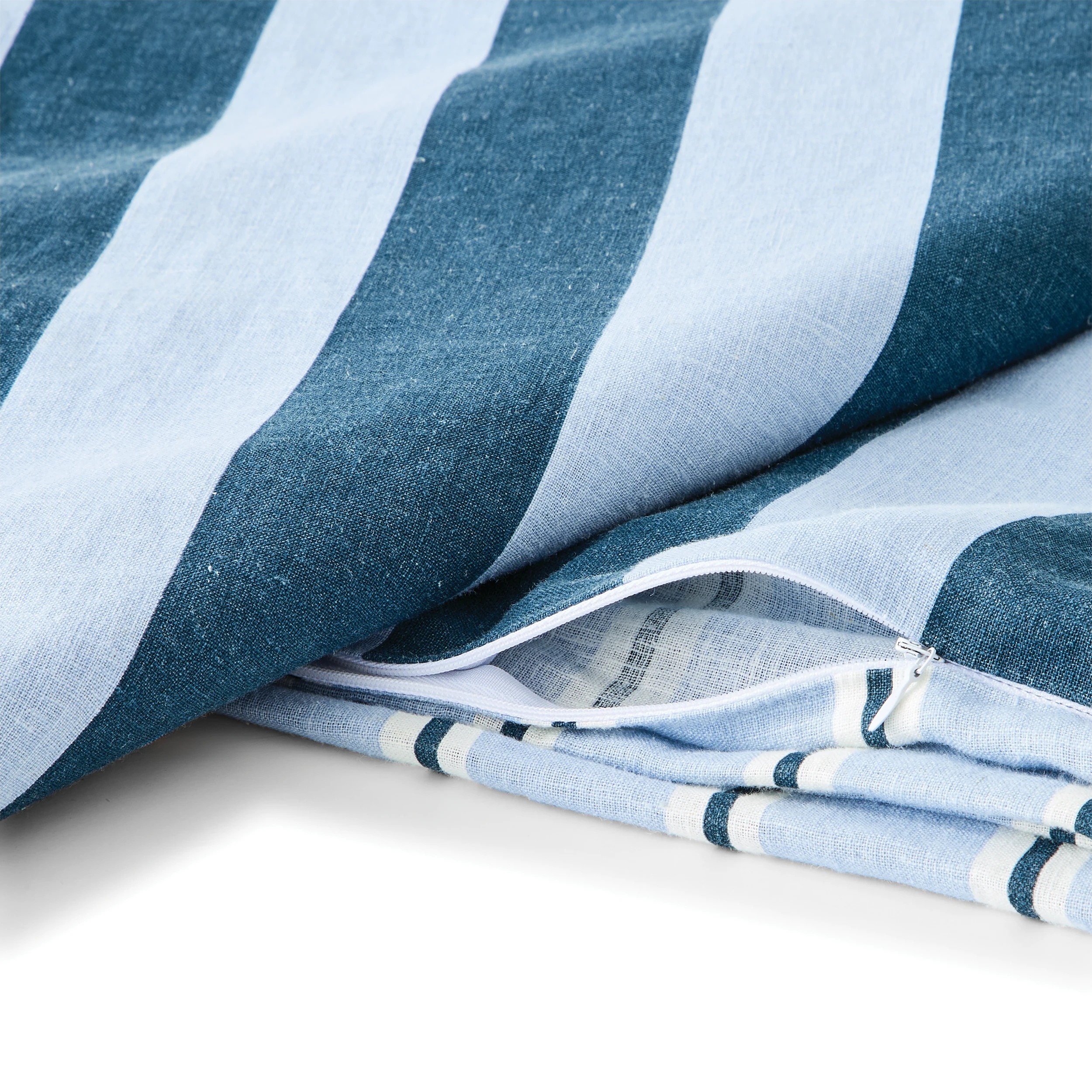 5 Stripe Linen Cotton Reversible Quilt Cover Set - Queen Bed, Blue, 5 of 8