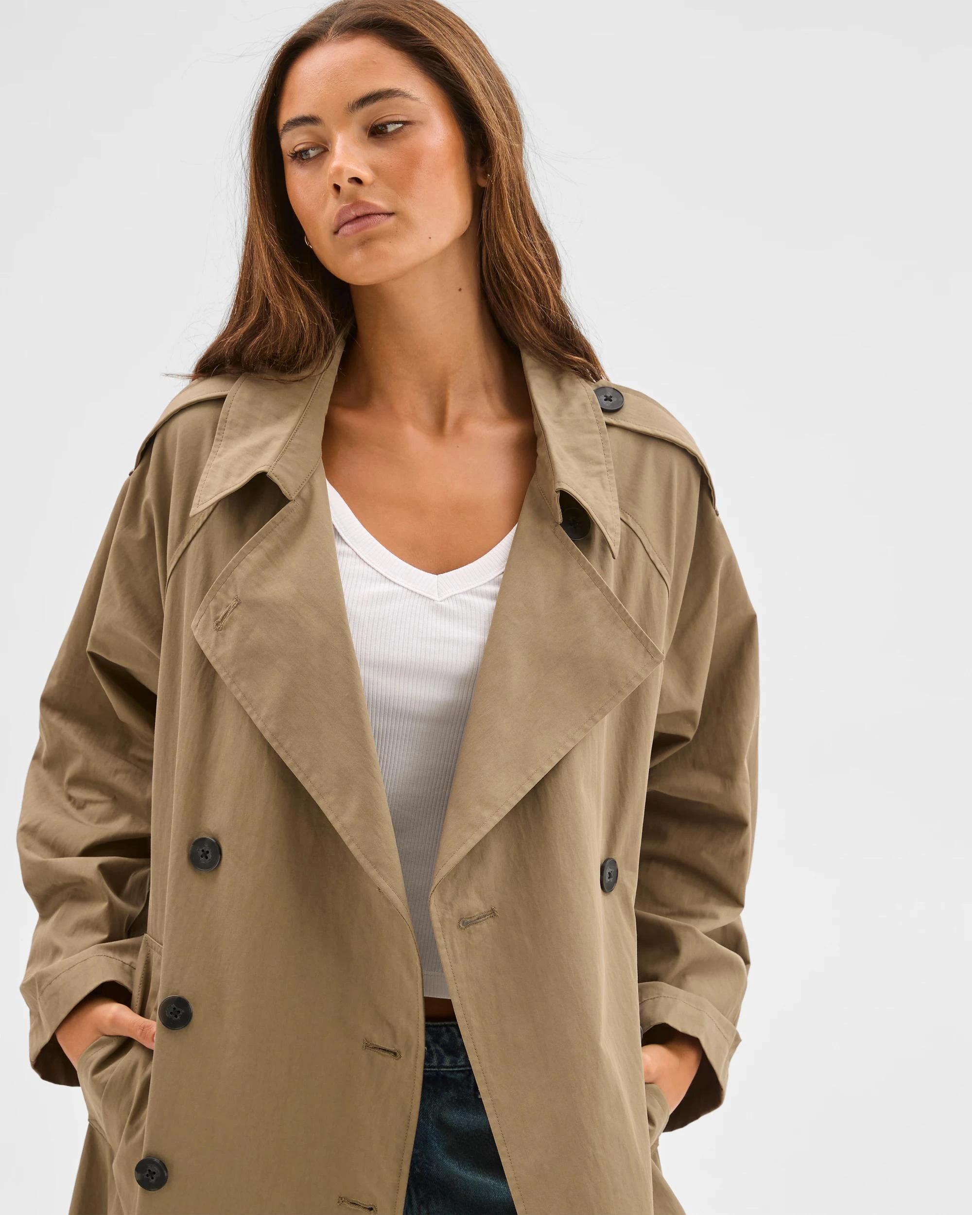 4 Lily Loves Australian Cotton Blend Statement Trench Coat KHAKI, 4 of 7