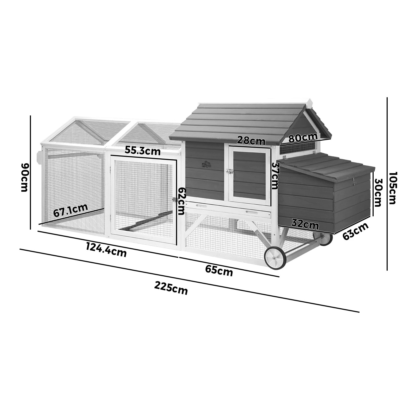10 Alopet Chicken Coop Rabbit Hutch Extra Large Wooden House Run Hatch Box w/Wheels - Grey, 10 of 10