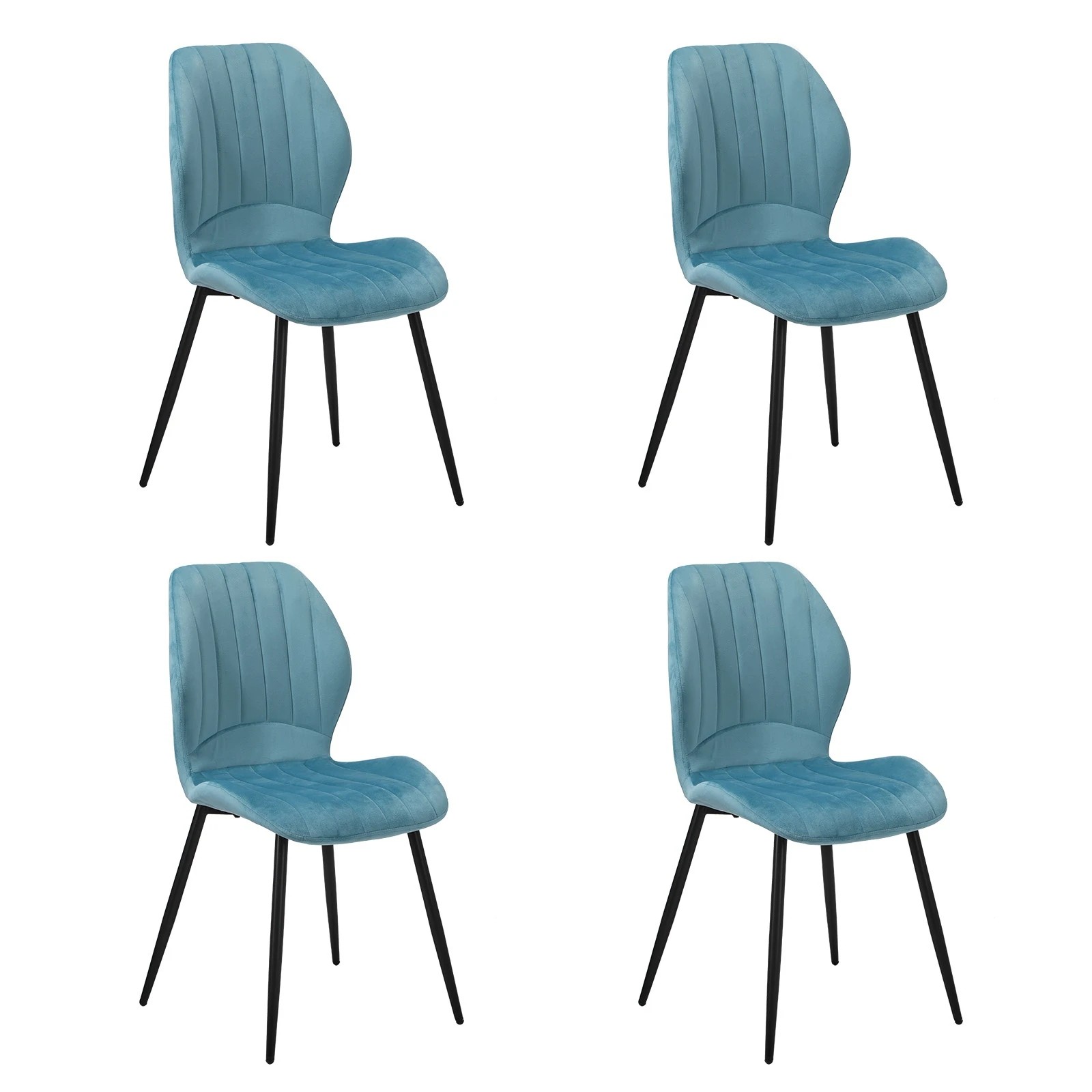 2 Oikiture Set of 4 Dining Chairs Kitchen Lounge Padded Seat Armless Velvet - Blue, 2 of 7