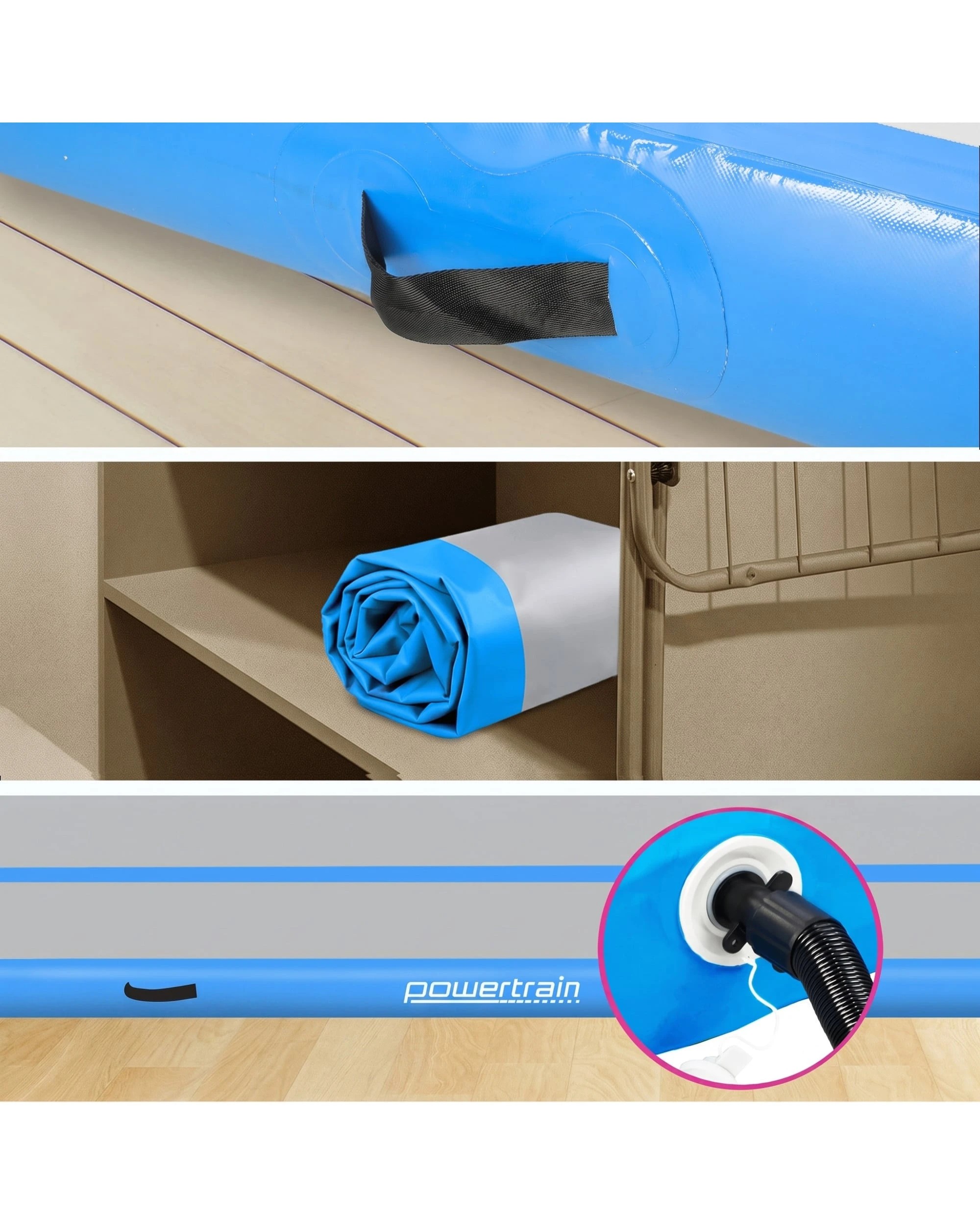 7 Powertrain Sports 7m x 1m Air Track Inflatable Gymnastics Mat - 20cm Thick - Blue, 7 of 8