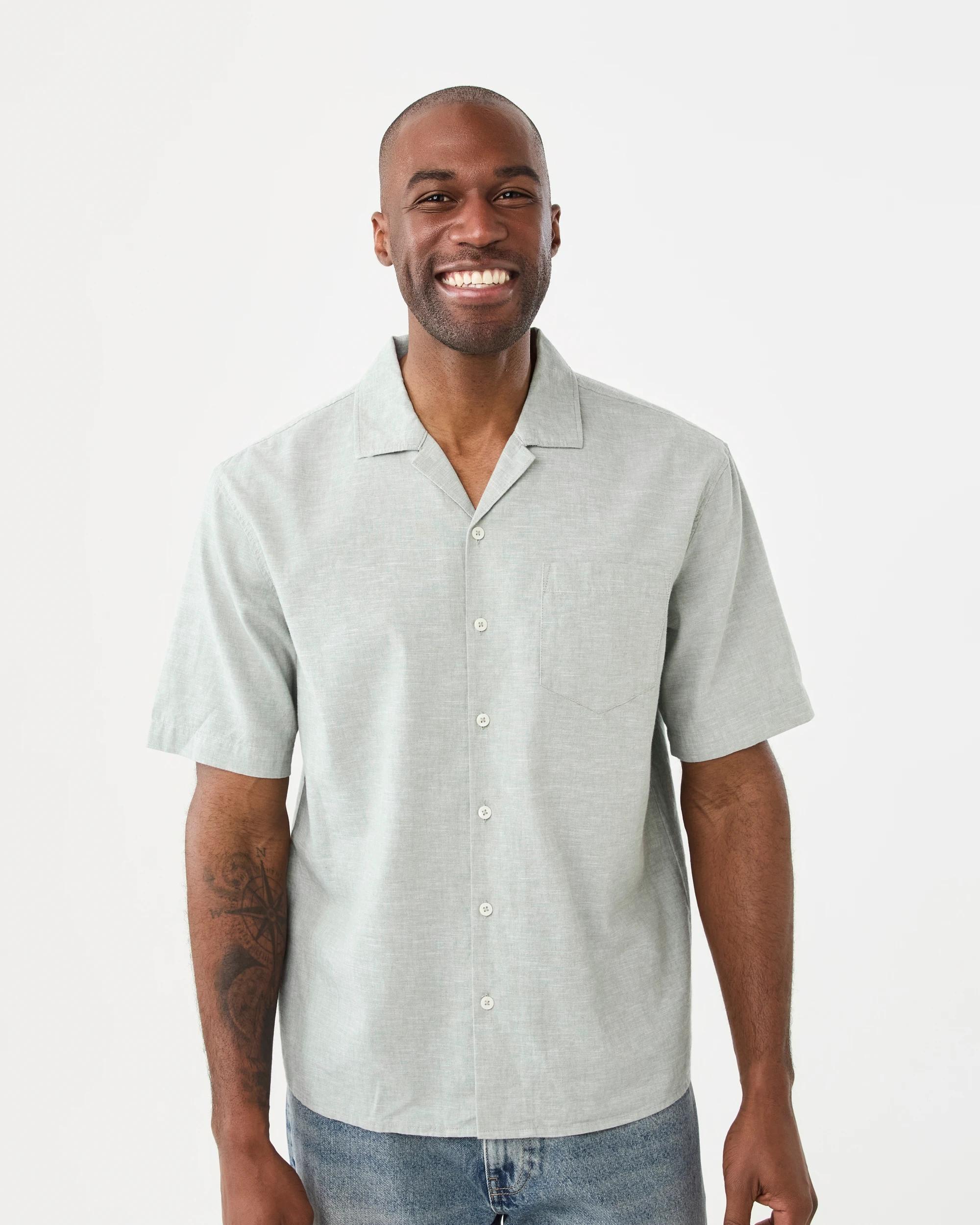 1 Short Sleeve Cotton Linen Shirt Grn Icebrg, 1 of 6