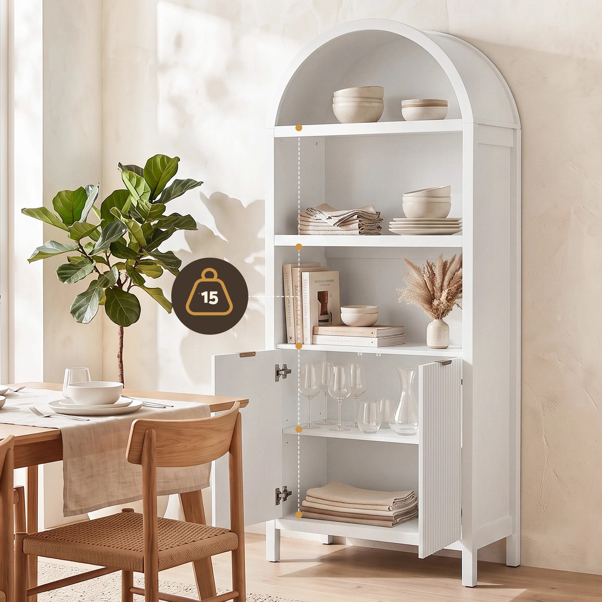 5 Artiss Buffet Sideboard Cabinet Pantry 180CM Arched Storage Bookshelf - White, 5 of 10